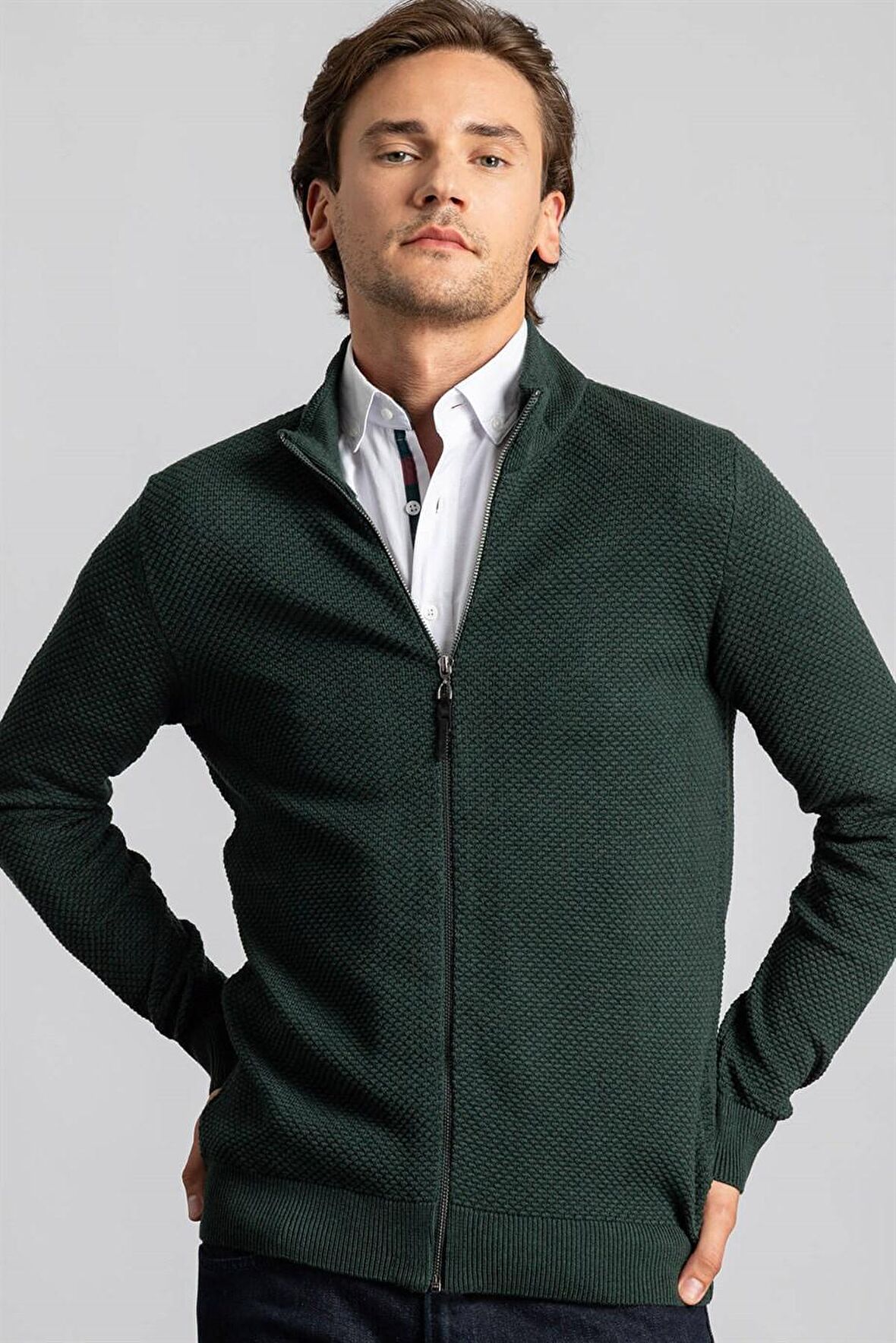 Tudors Desenli Yarım Balıkçı Yaka Fermuarlı Erkek Hırka