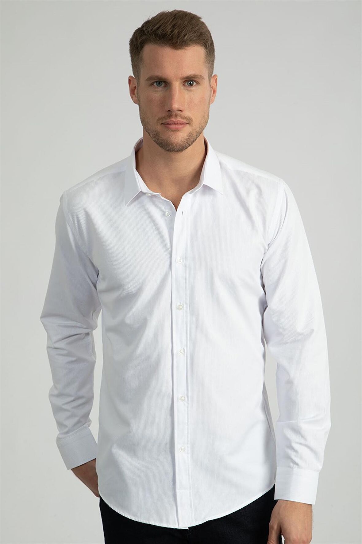 Tudors Modern Slim Fit Dar Kesim Armürlü Erkek Gömlek