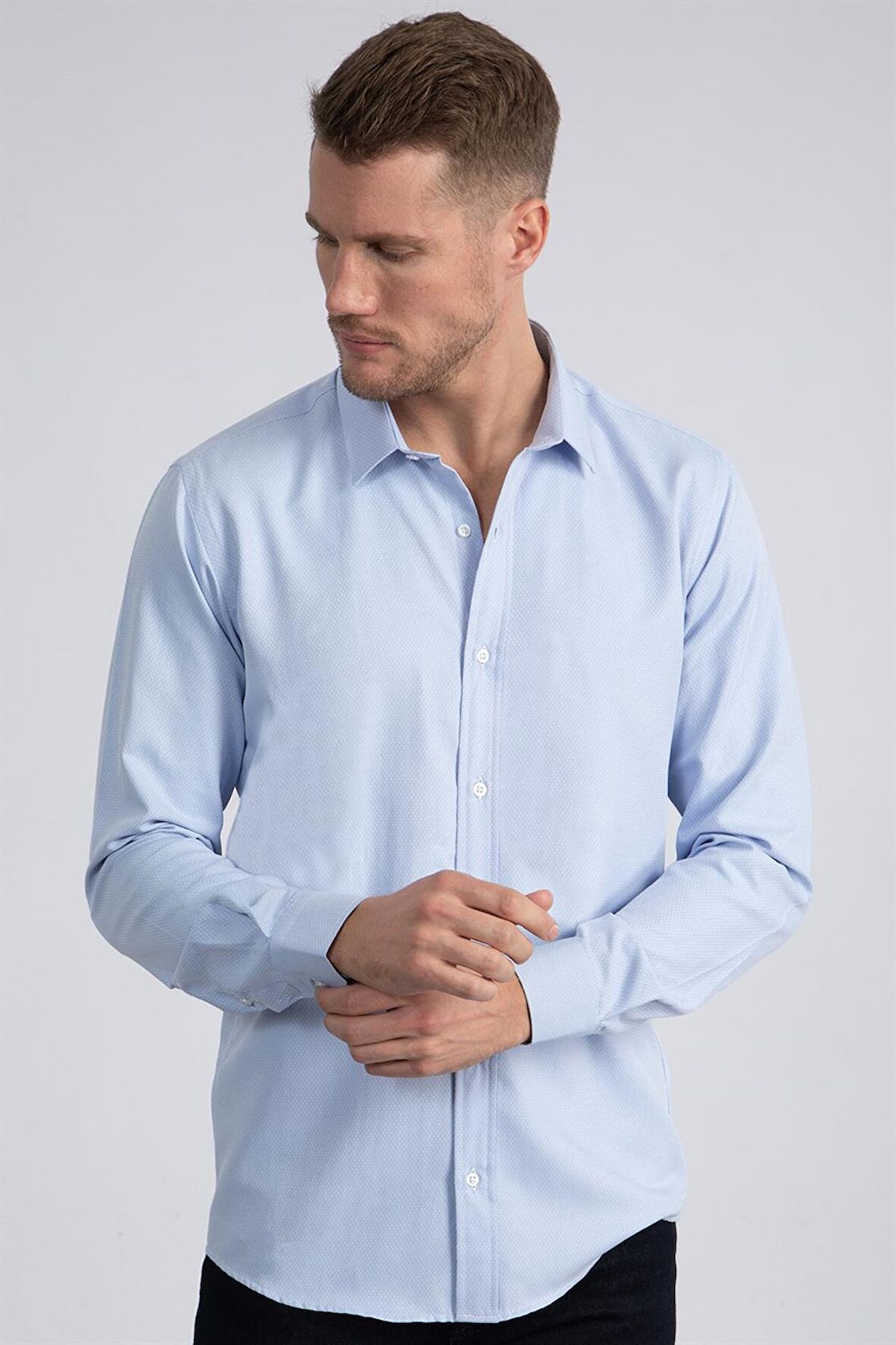 Tudors Modern Slim Fit Dar Kesim Armürlü Erkek Gömlek