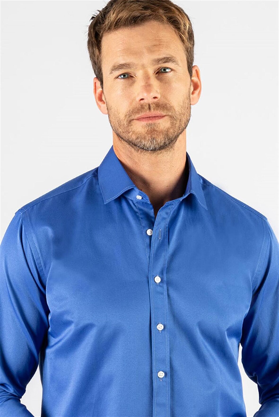 Tudors Modern Slim Fit Düz Saten Erkek Gömlek