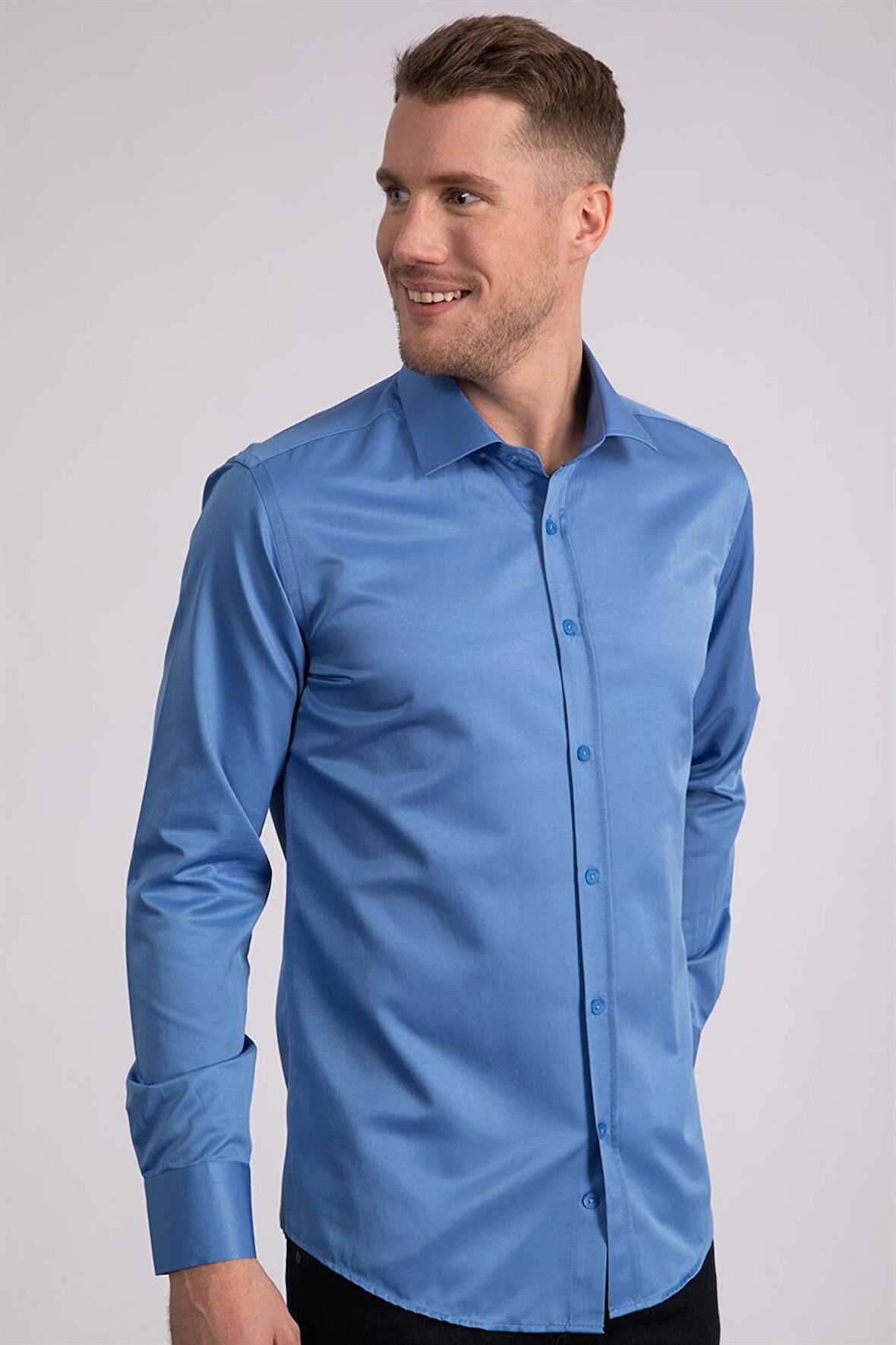Tudors Modern Slim Fit Düz Saten Erkek Gömlek