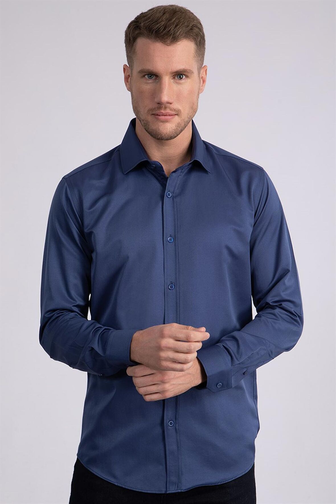 Tudors Modern Slim Fit Düz Saten Erkek Gömlek