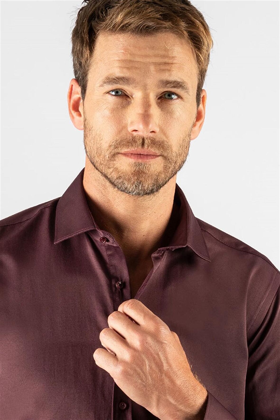 Tudors Modern Slim Fit Düz Saten Erkek Gömlek