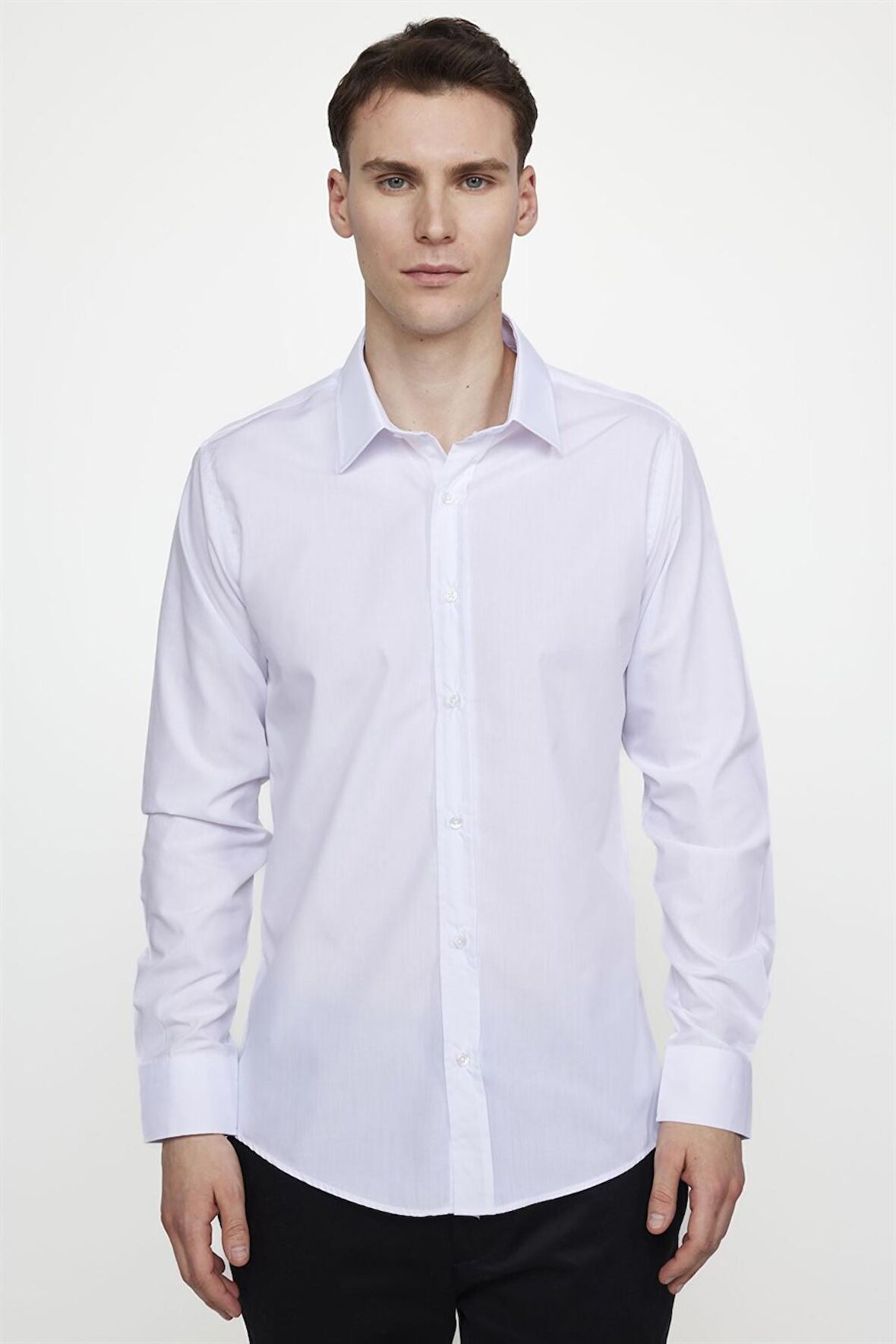 Tudors Modern Slim Fit Pamuklu Kolay Ütü Erkek Beyaz Gömlek