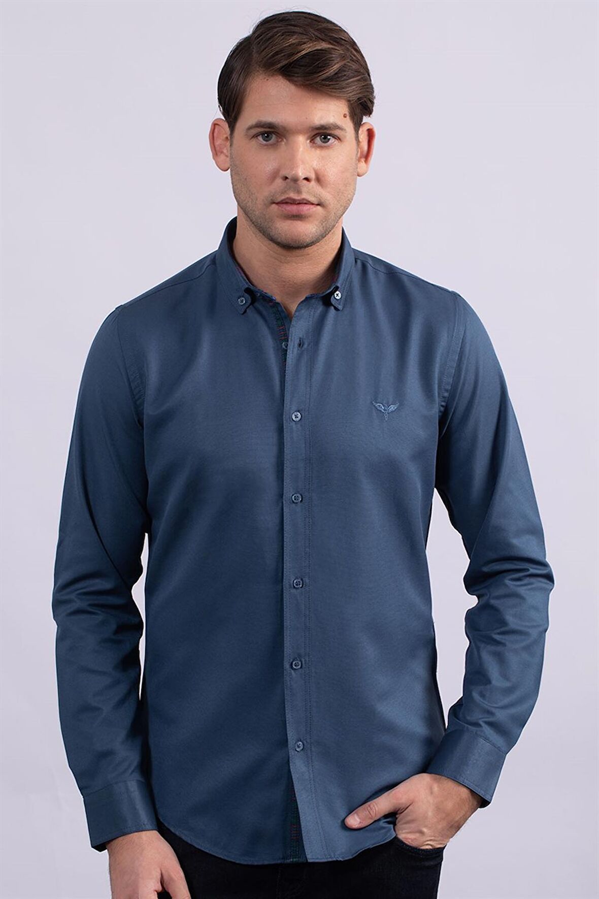 Tudors Slim Fit Dar Kesim Uzun Kol Poplin Oxford