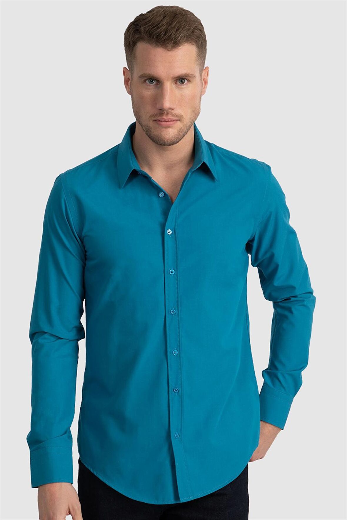 Tudors Slim Fit Dar Kesim Tery Cotton Erkek Gömlek