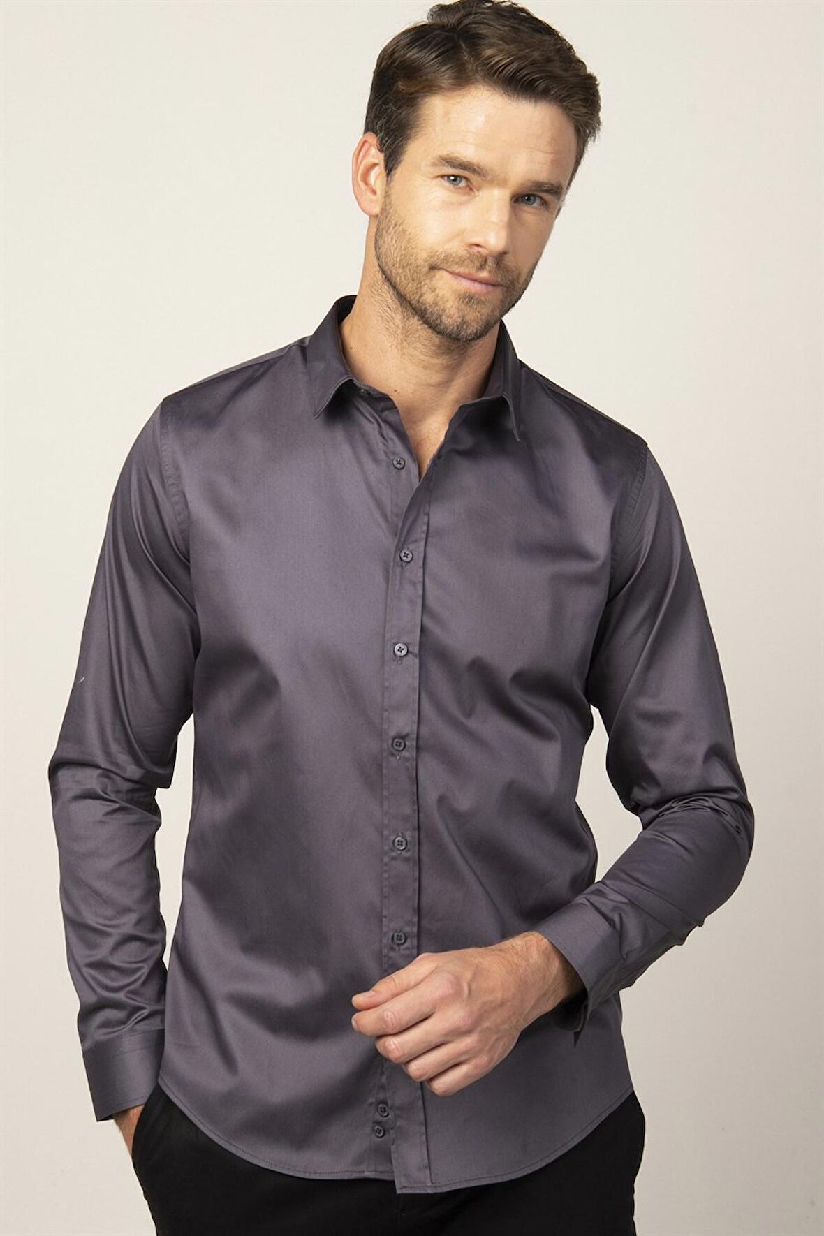 Tudors Slım Fıt %100 Koton Saten Premium Erkek Gömlek