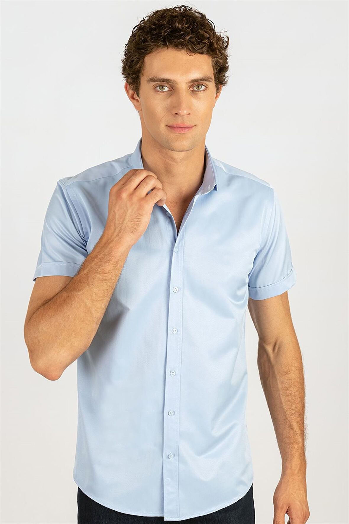 Tudors Modern Slim Fit Kısa Kol Kravat Yaka Gömlek