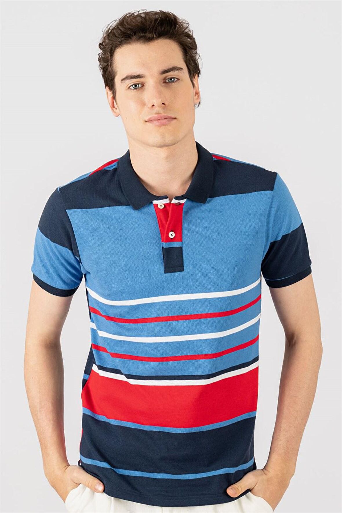 Tudors Slim Fit Çizgili Polo Yaka Pike T-Shirt