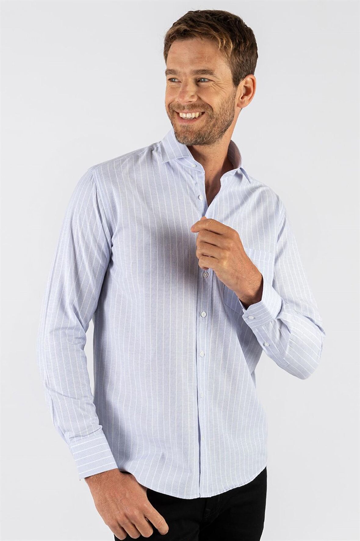 Tudors Klasik Fit Rahat Kesim Çizgili Erkek Gömlek