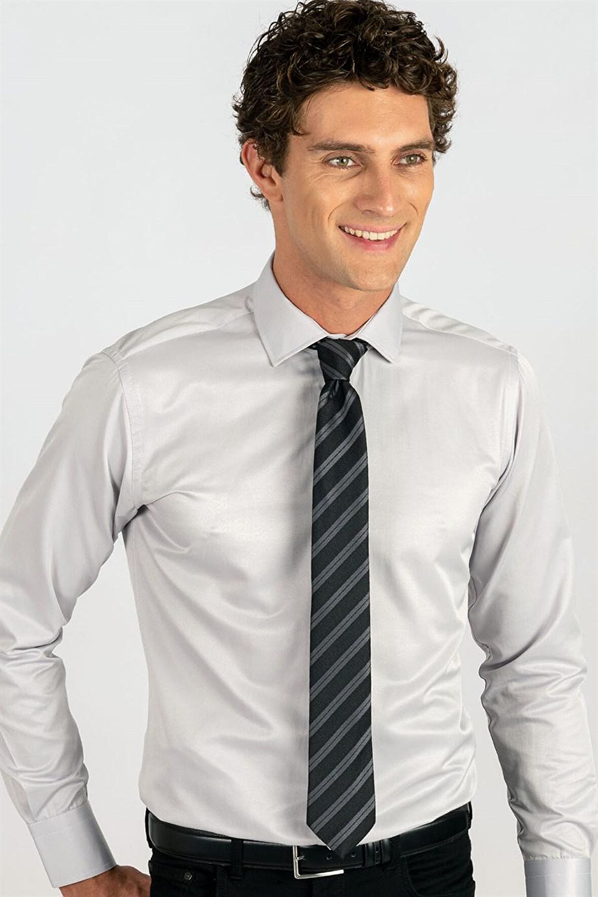 Tudors Modern Slim Fit Düz Saten Erkek Gömlek