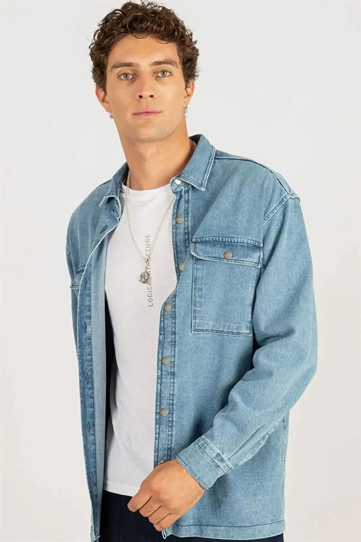 Unisex Oversize Geniş Kesim Denim Kot Çift Cepli Mavi Overshirt Ceket Tarzı Gömlek