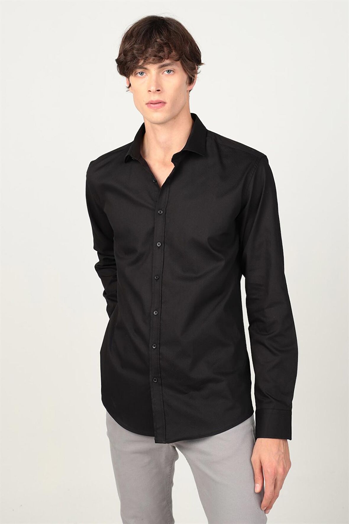 Tudors Modern Fit Uzun Kol %100 Pamuk Armürlü Premium Erkek Gömlek