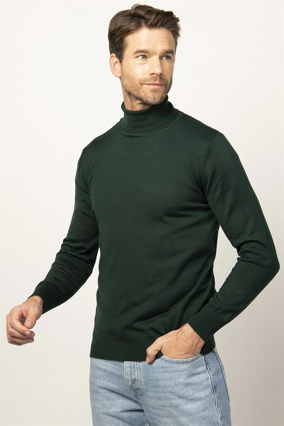 Tudors Slim Fit Dar Kesim Tam Boğazlı Yaka Düz Yün Erkek Kazak