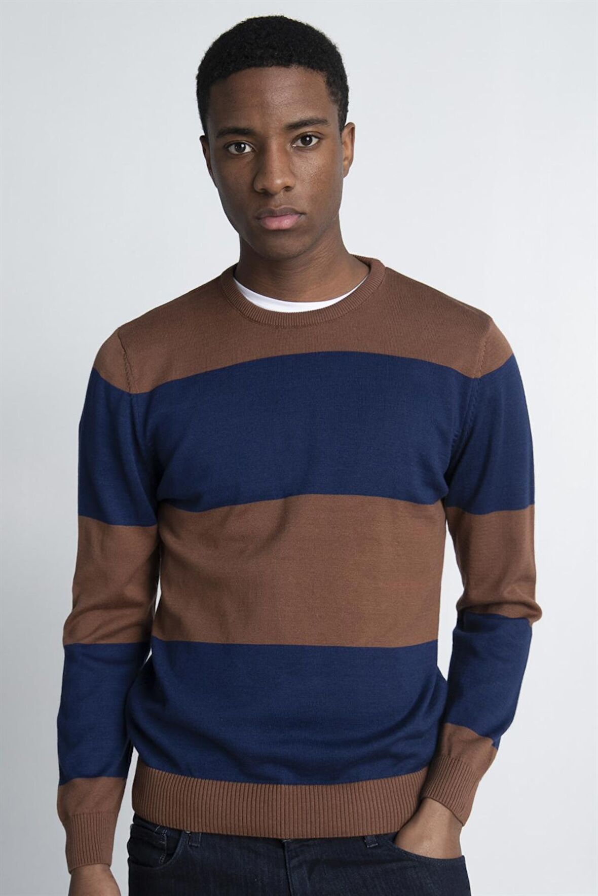 Tudors Slim Fit Dar Kesim Bisiklet Yaka Desenli Erkek Kazak - TUDORS 