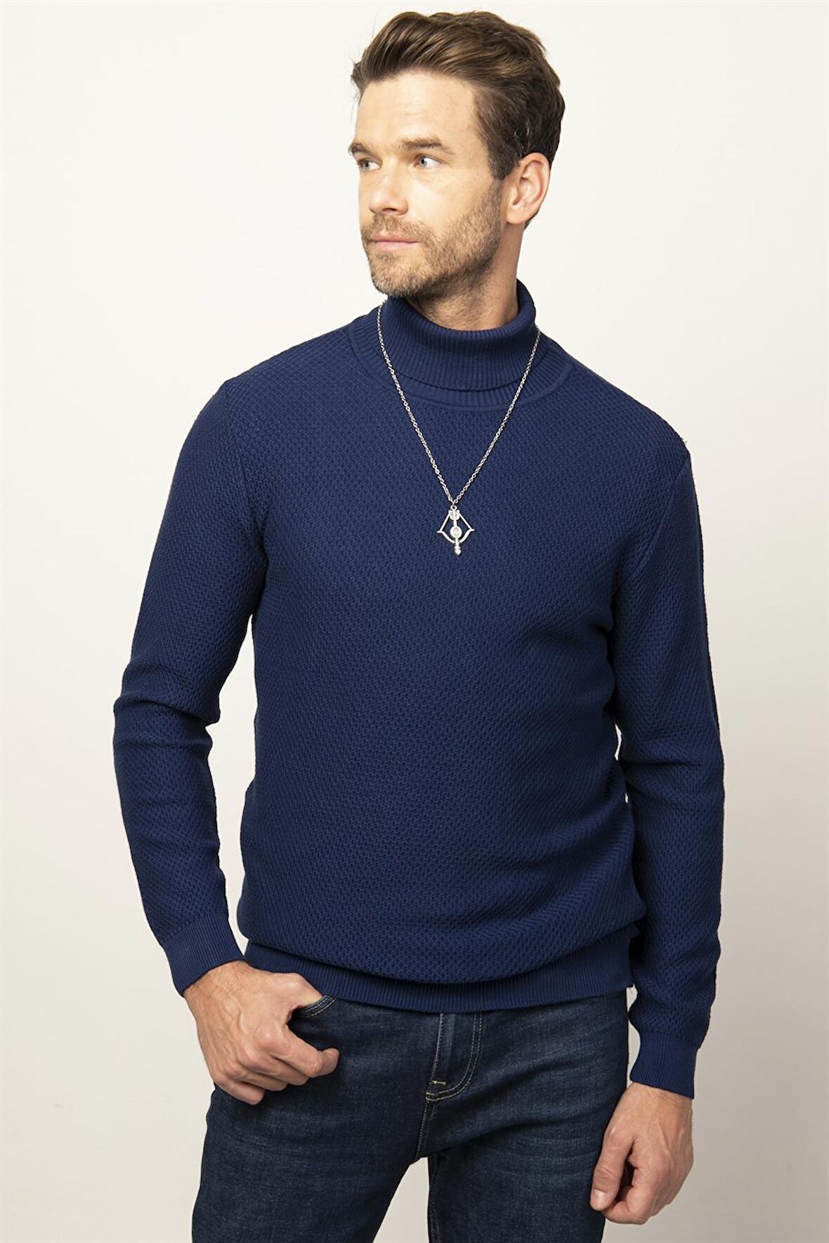 Tudors Slim Fit Dar Kesim Balıkçı Yaka Desenli Erkek Kazak