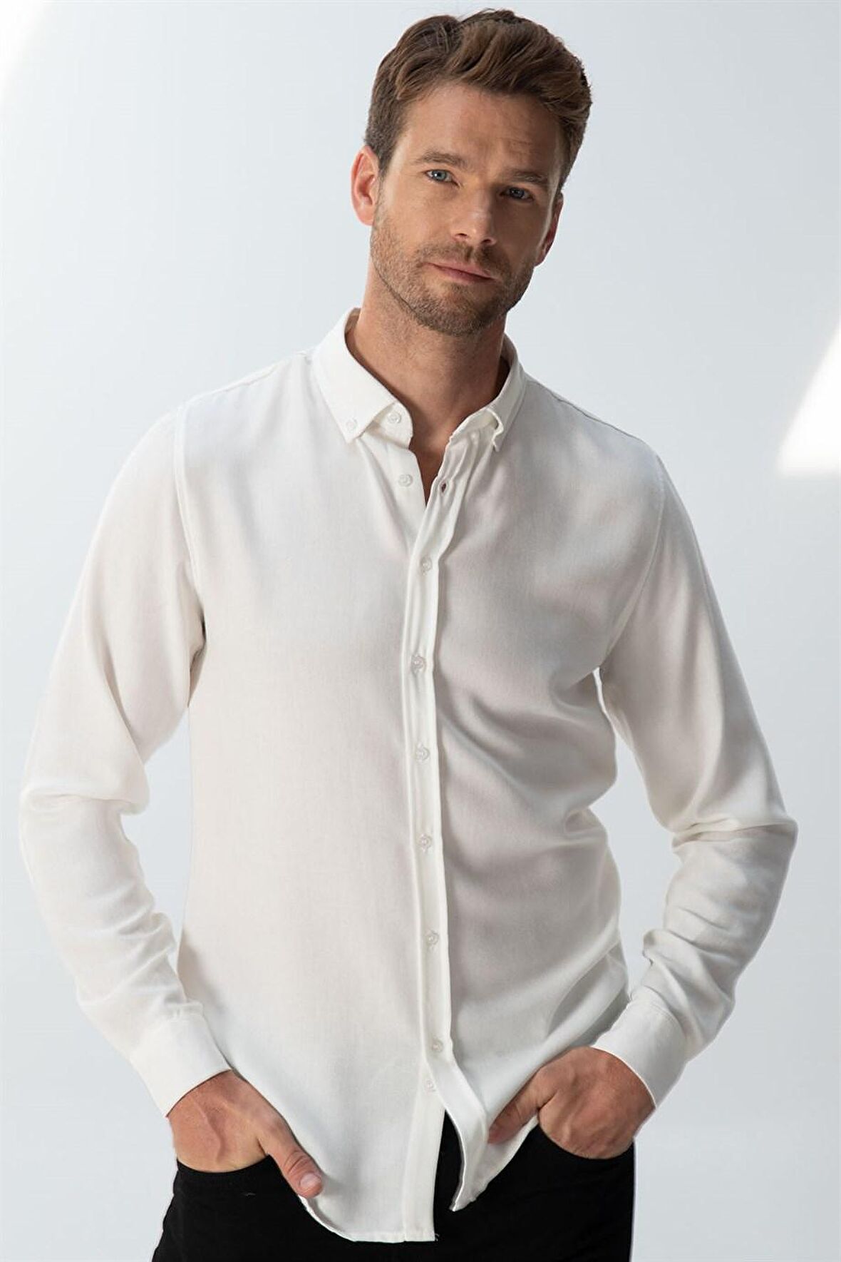 Tudors Slim Fit Kışlık Yün Viskon Düz Gömlek