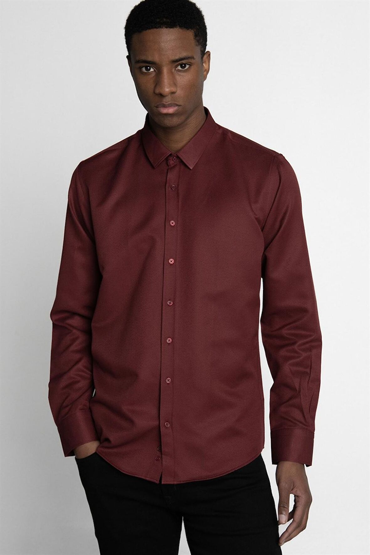 Tudors Modern Slim Fit Dar Kesim Pamuklu Kolay Ütülenebilir Armürlü Erkek Gömlek