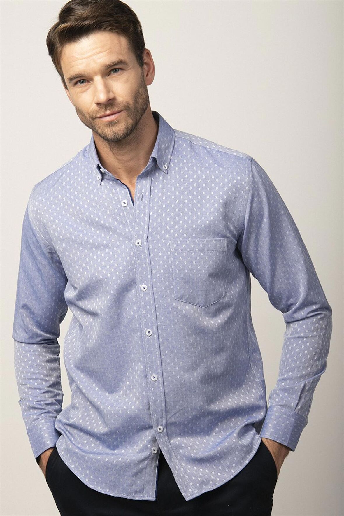 Tudors Klasik Fit Uzun Kol Armürlü Oxford Doku Erkek Gömlek KL220030-983