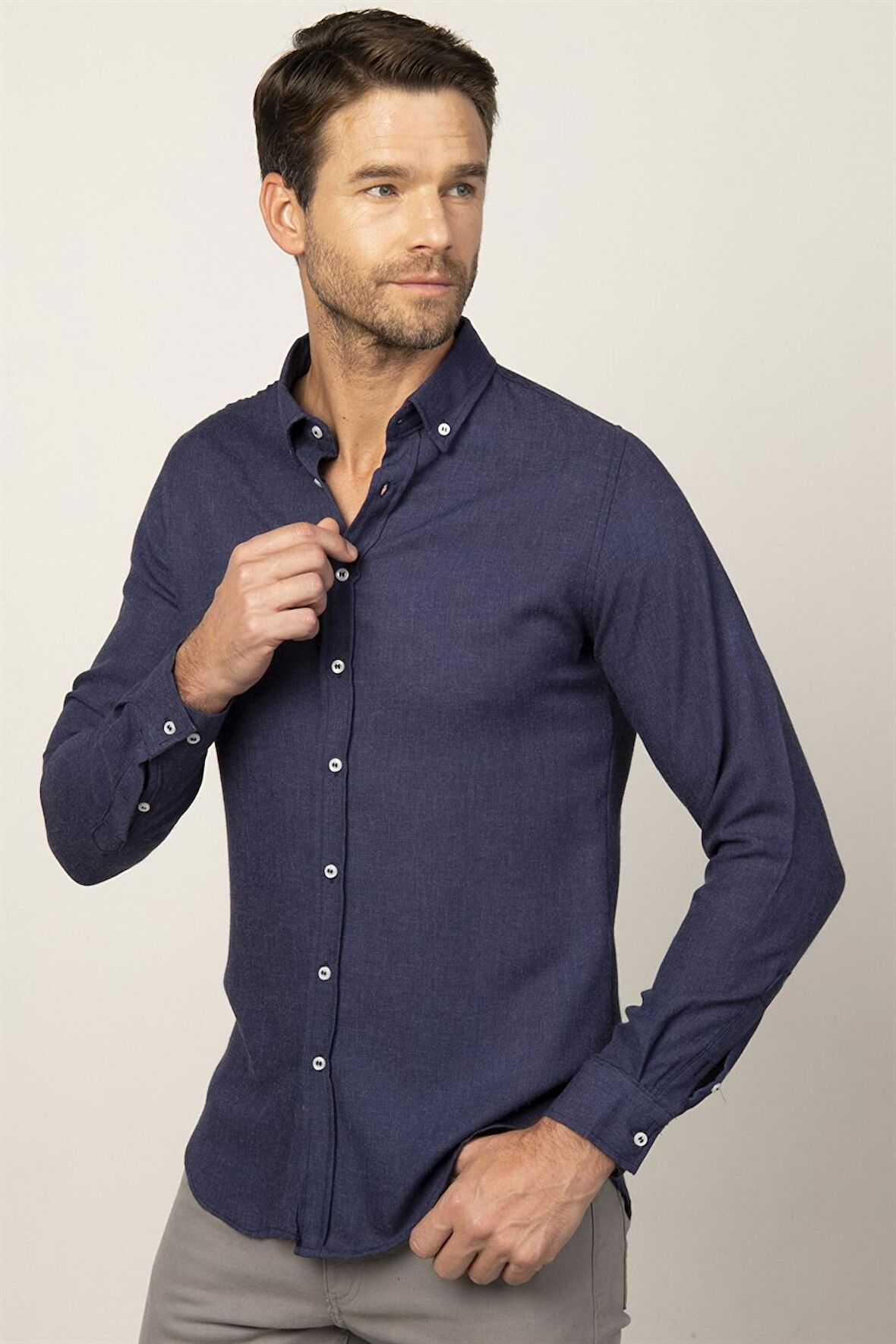 Tudors Slim Fit Kışlık Yün Viskon Düz Gömlek