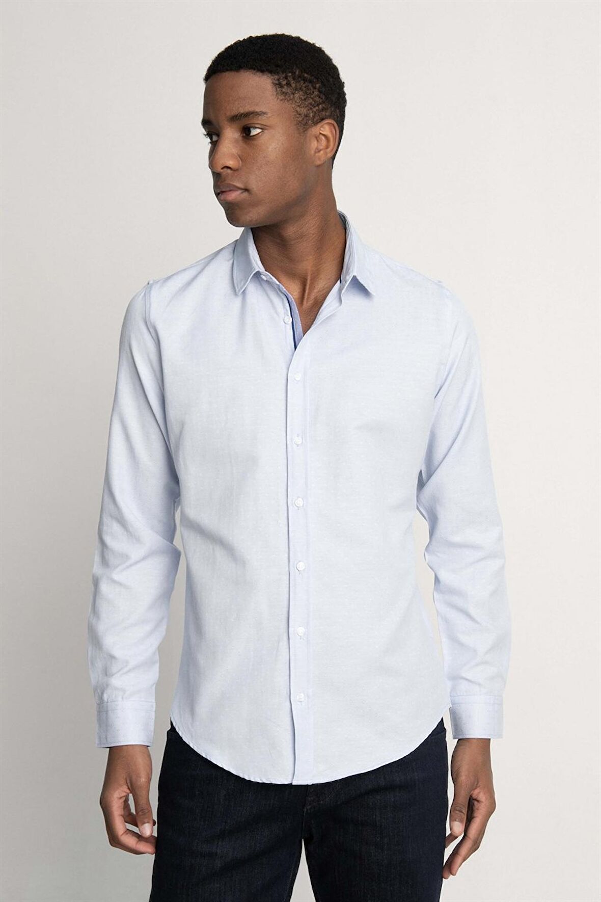 Tudors Slim Fit Uzun Kol Oxford Doku Armürlü Biyeli Erkek Gömlek