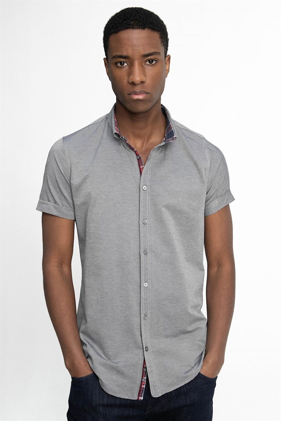 Tudors Slim Fit Kısa Kol Düğmeli Yaka Poplin Oxford Erkek Gömlek