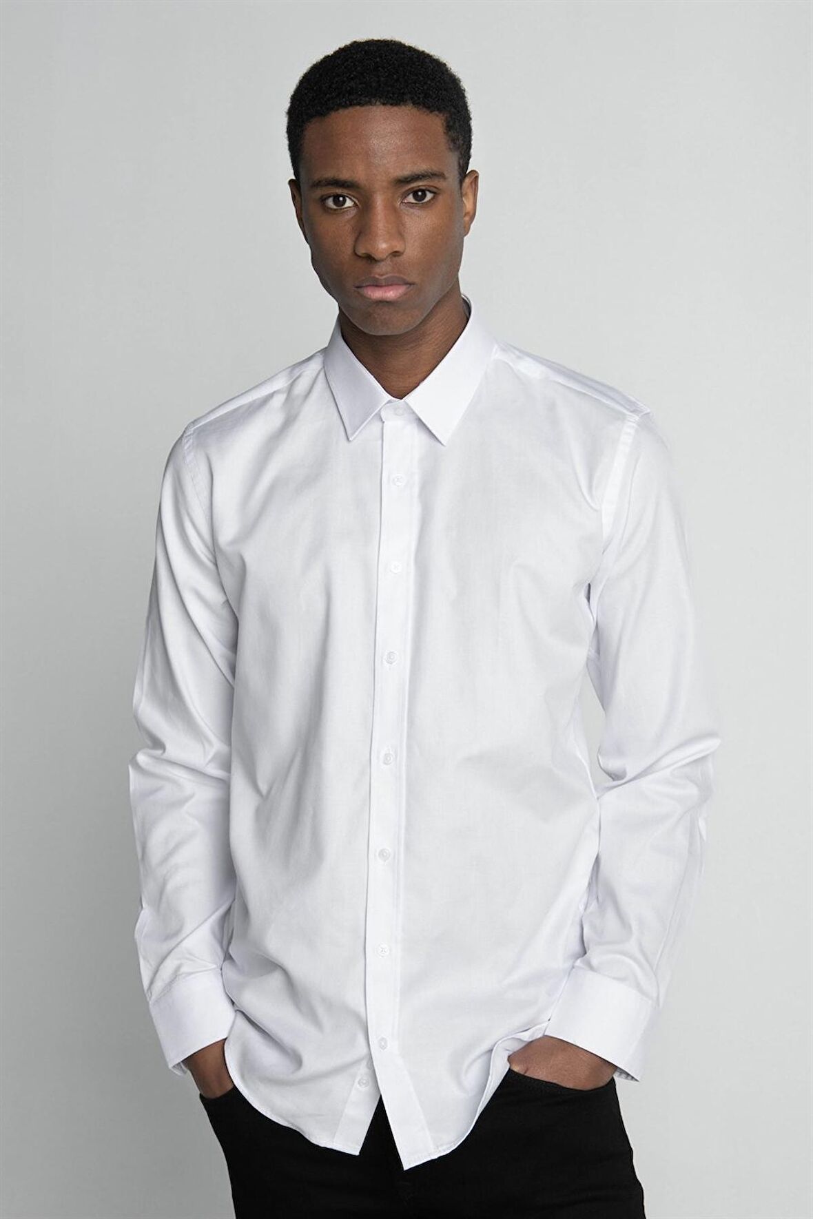 Tudors Modern Fit %100 Pamuk Armürlü Premium Erkek Beyaz Gömlek