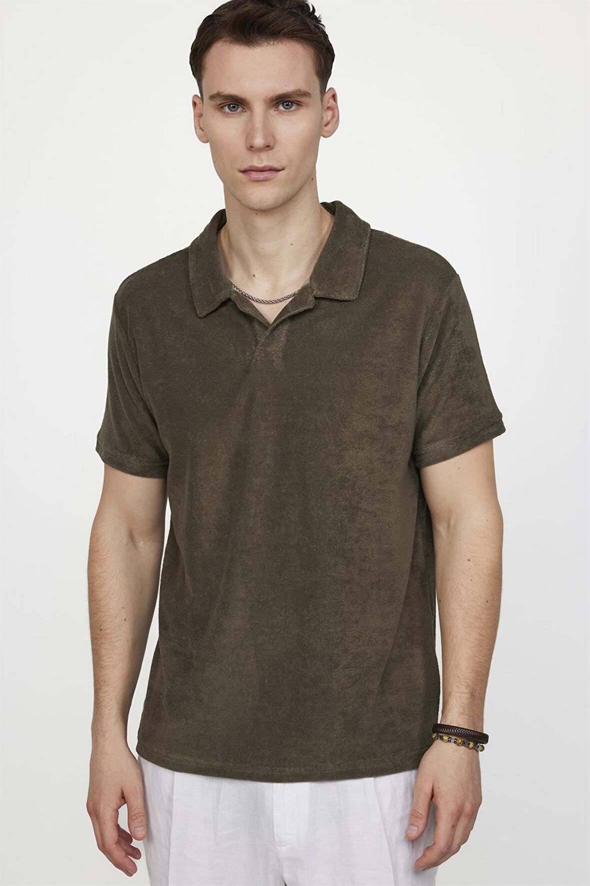 Erkek Polo Yaka Slim Fit Terrycloth Havlu Kumaş Tişört
