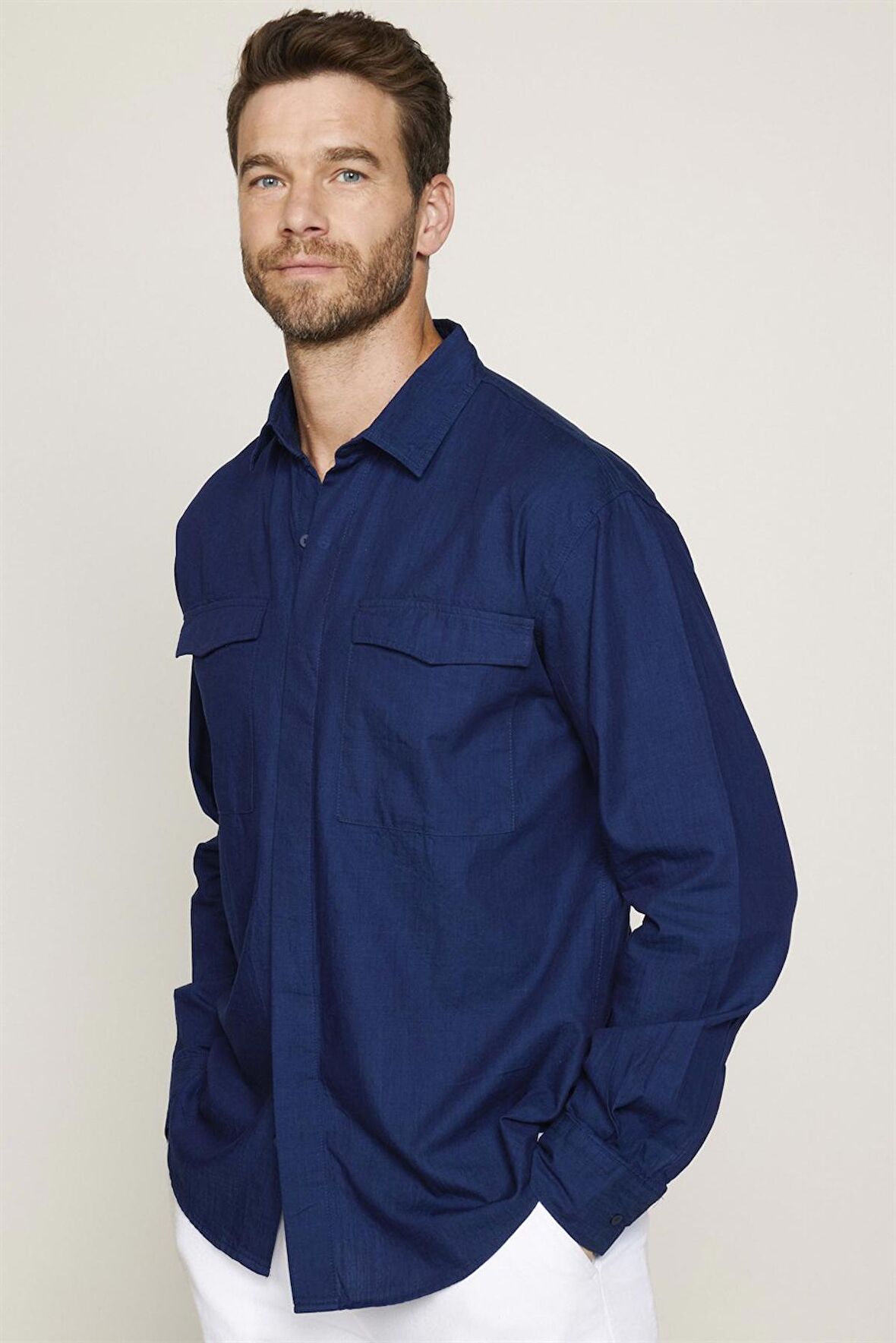 Tudors Relax Fit Rahat Kalıp Uzun Kol Çift Cep Denim Gömlek