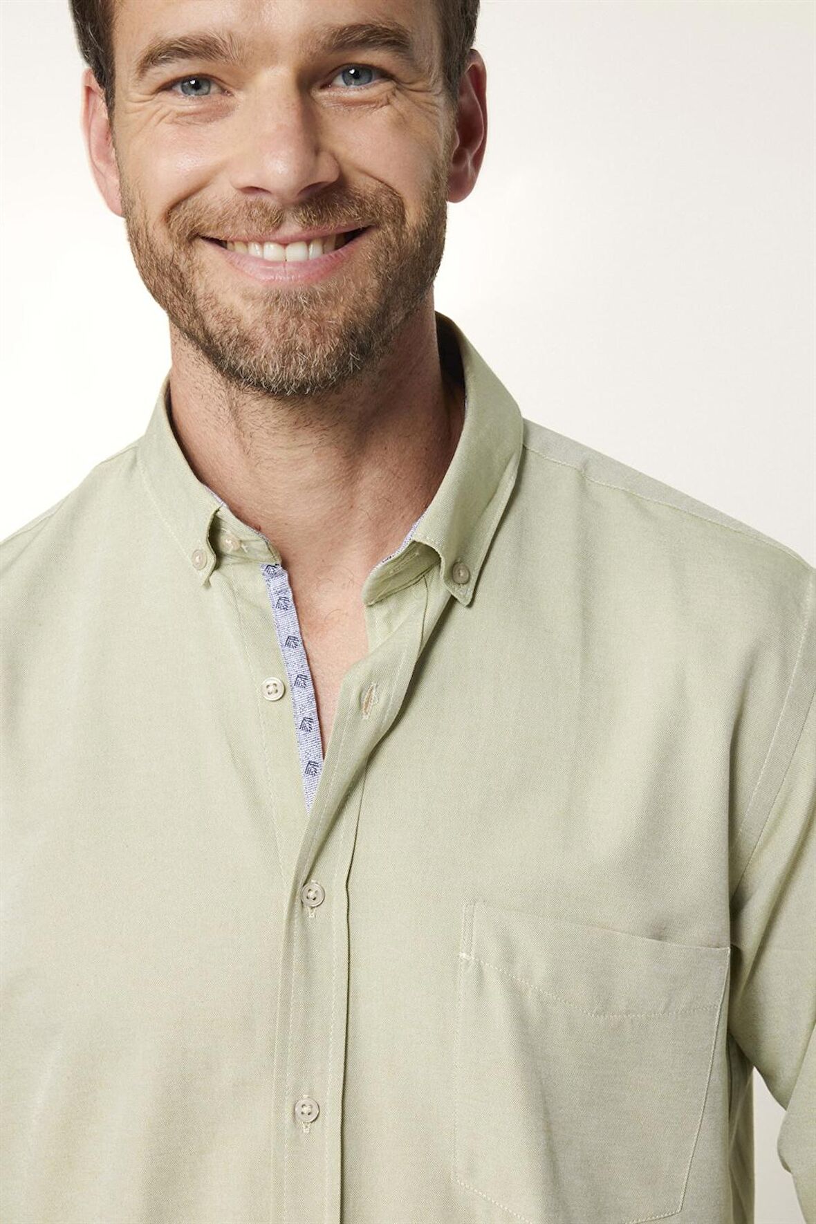 Klasik Fit Pamuklu Kolay Ütü Oxford Düz Erkek Yeşil Gömlek