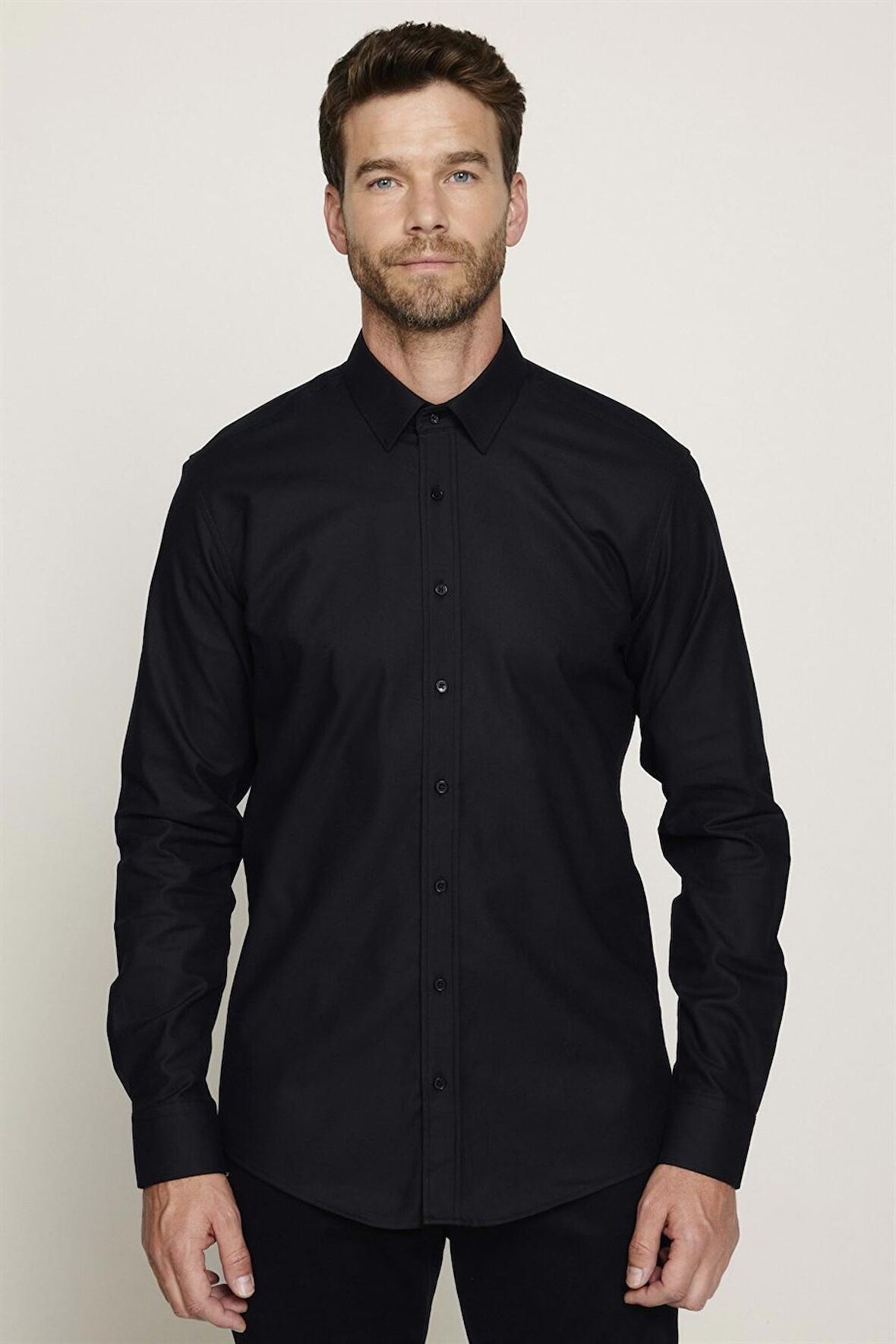 Modern Fit %100 Pamuk Armürlü Premium Erkek Siyah Gömlek