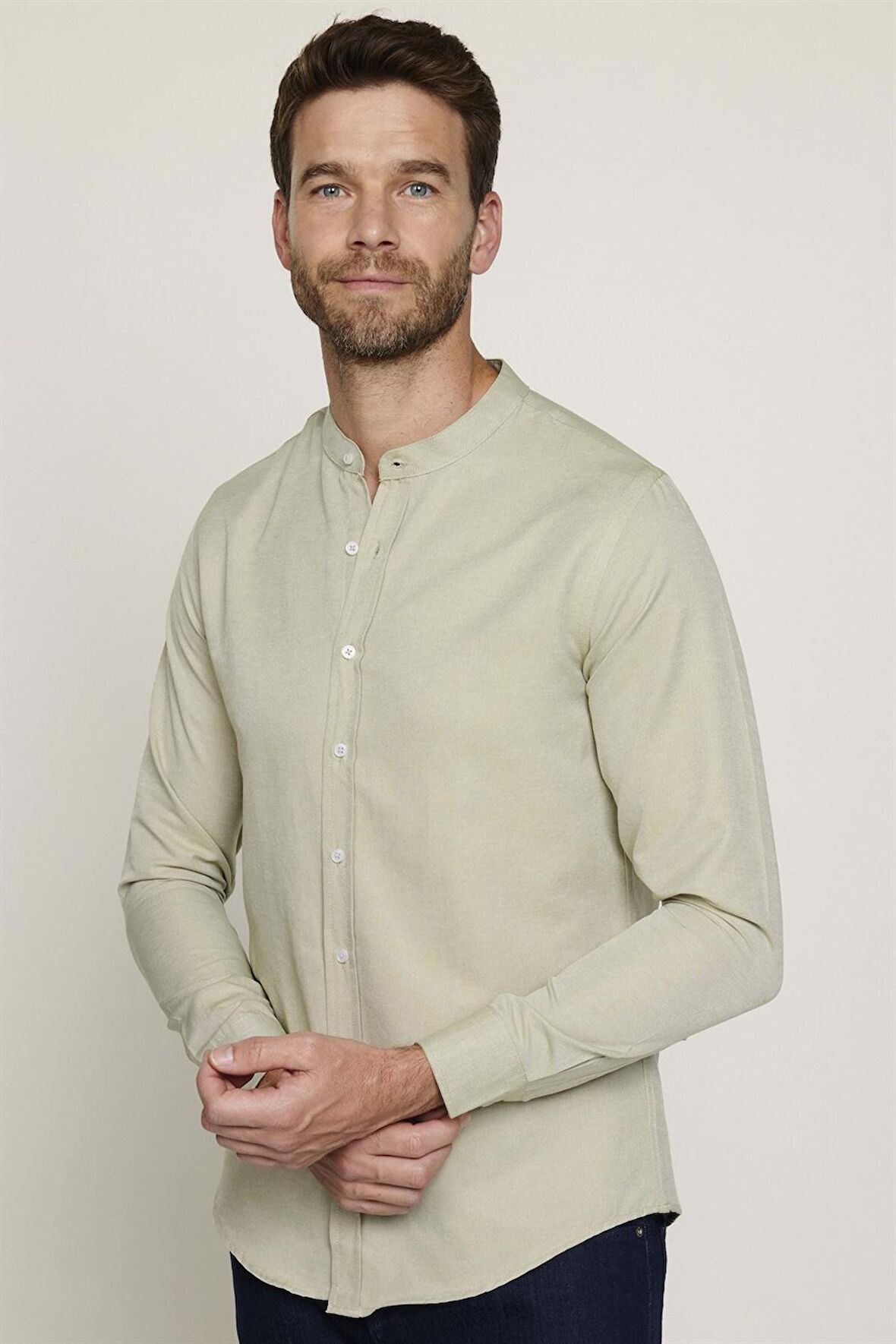 Slim Fit Hakim Yaka Pamuklu Kolay Ütü Erkek Yeşil Gömlek