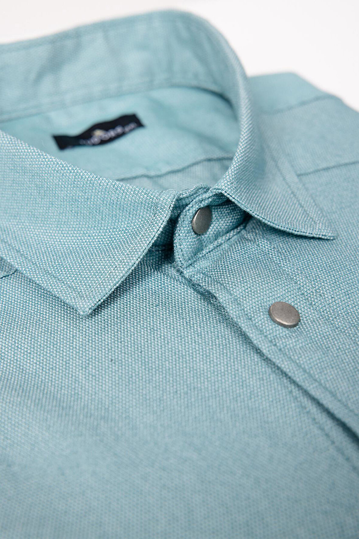 Büyük Beden Uzun Kollu Yıkamalı Çift Cepli Armürlü Denim Kot Mint Erkek Gömlek