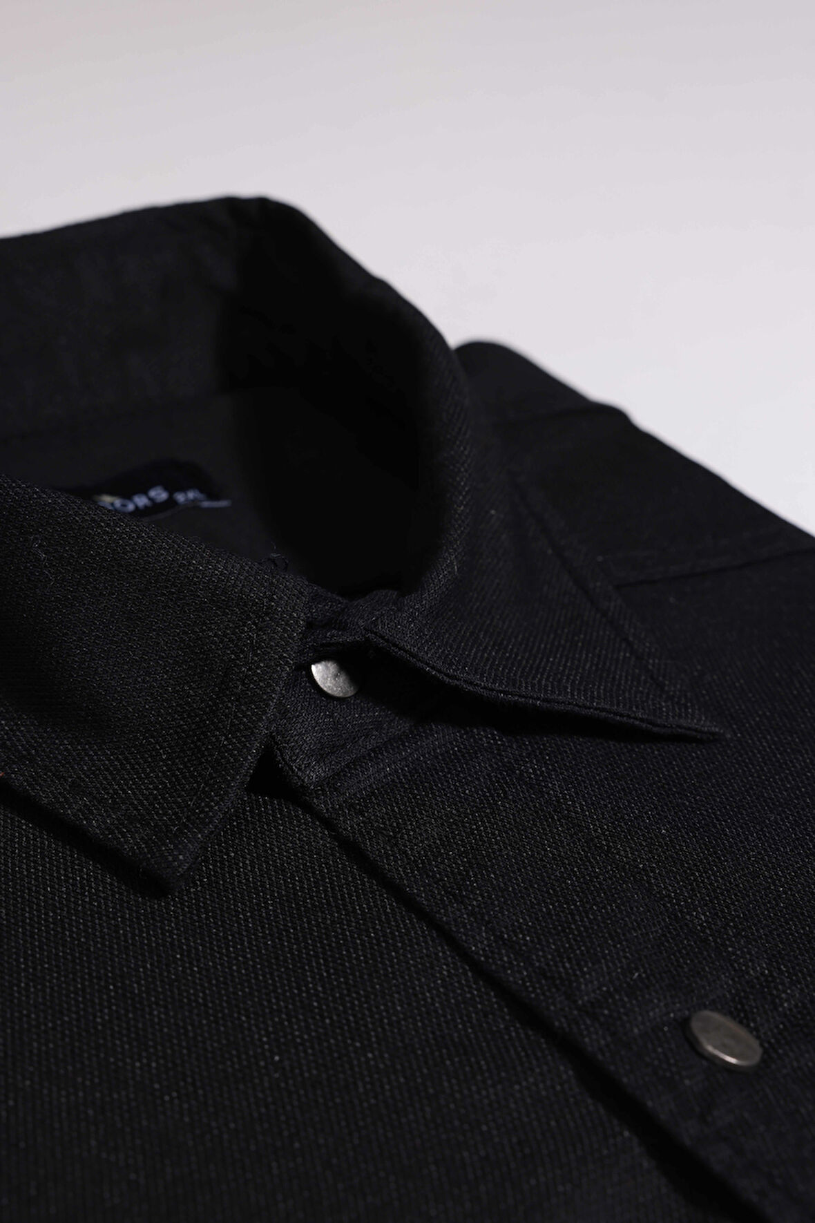 Büyük Beden Uzun Kollu Yıkamalı Çift Cepli Armürlü Denim Kot Siyah Erkek Gömlek