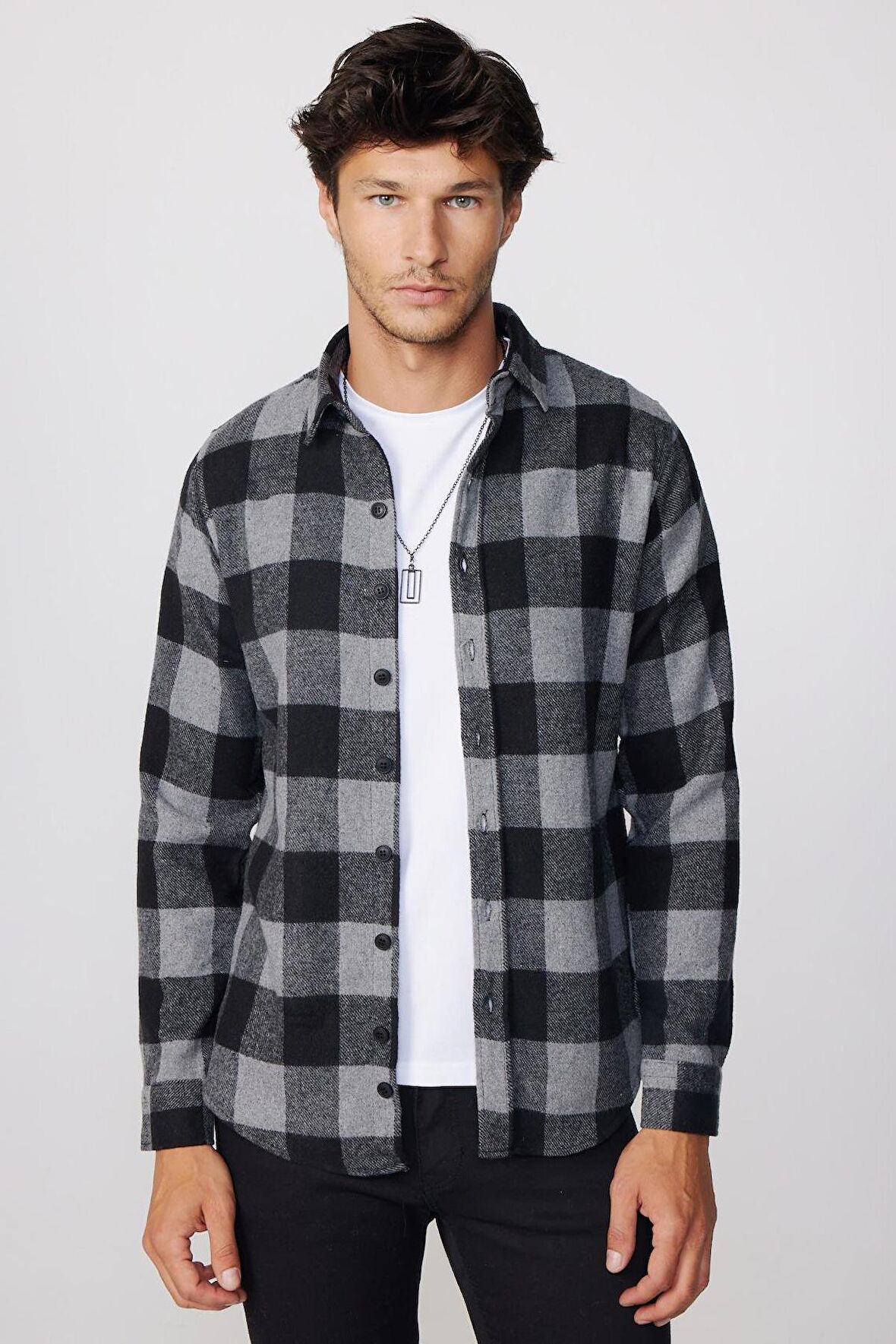 Slim Fit Dar Kesim Kareli Oduncu Erkek Gömlek