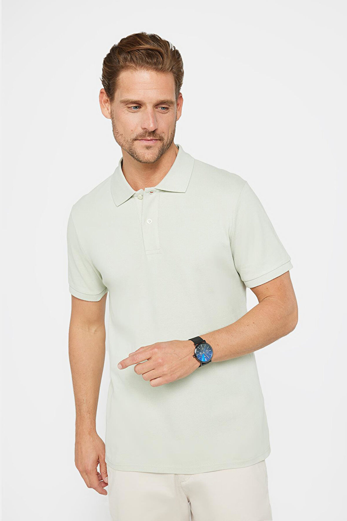 Erkek Slim Fit Dar Kesim %100 Pamuk Düz Pike Gri Polo Yaka Tişört