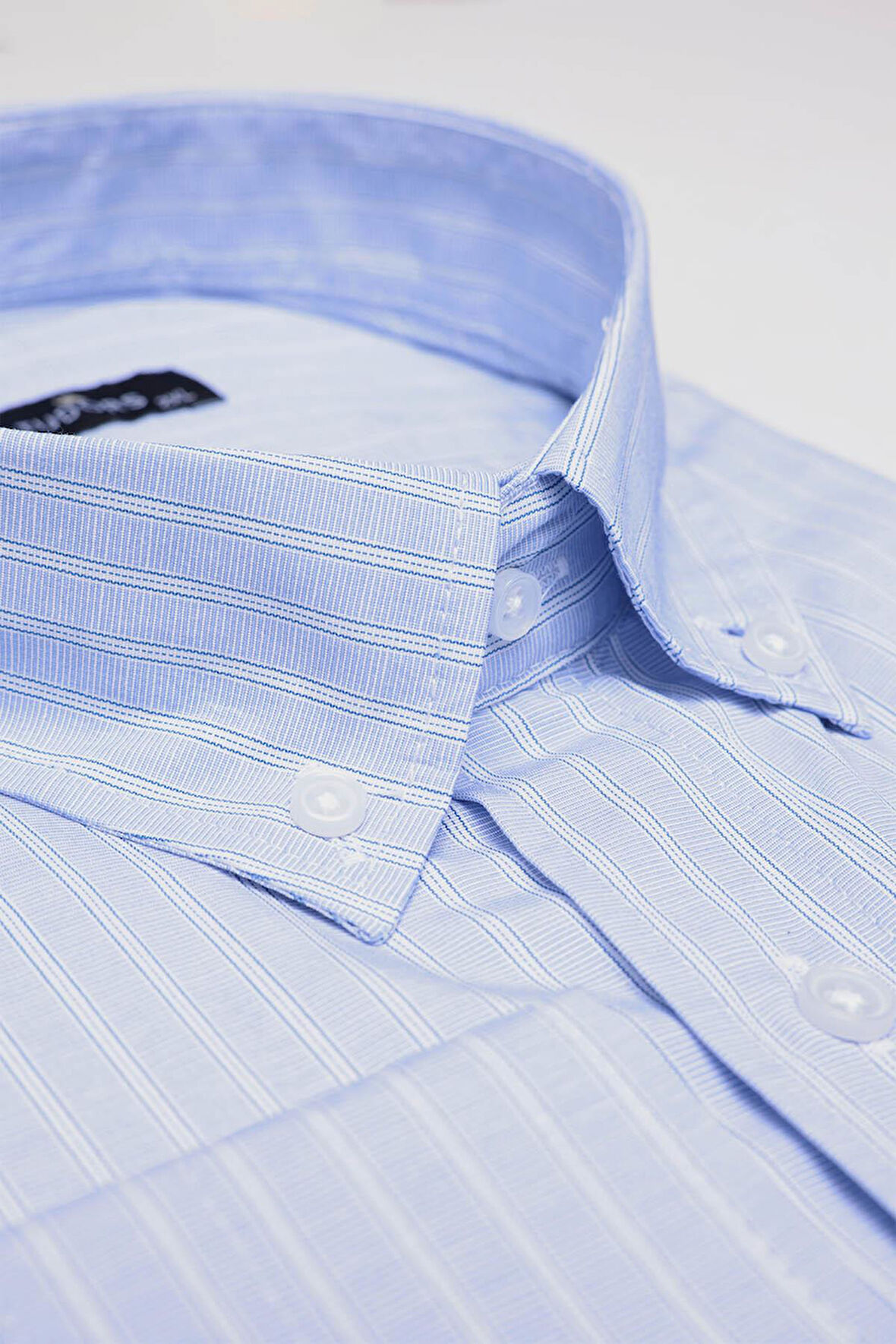 Erkek Big Size Büyük Beden Uzun Kollu Çizgili Mavi Gömlek