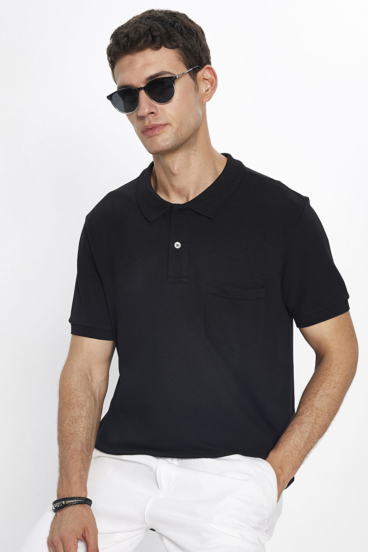 Erkek Regular Fit Klasik Kesim %100 Pamuk Düz Pike Siyah Polo Yaka Tişört