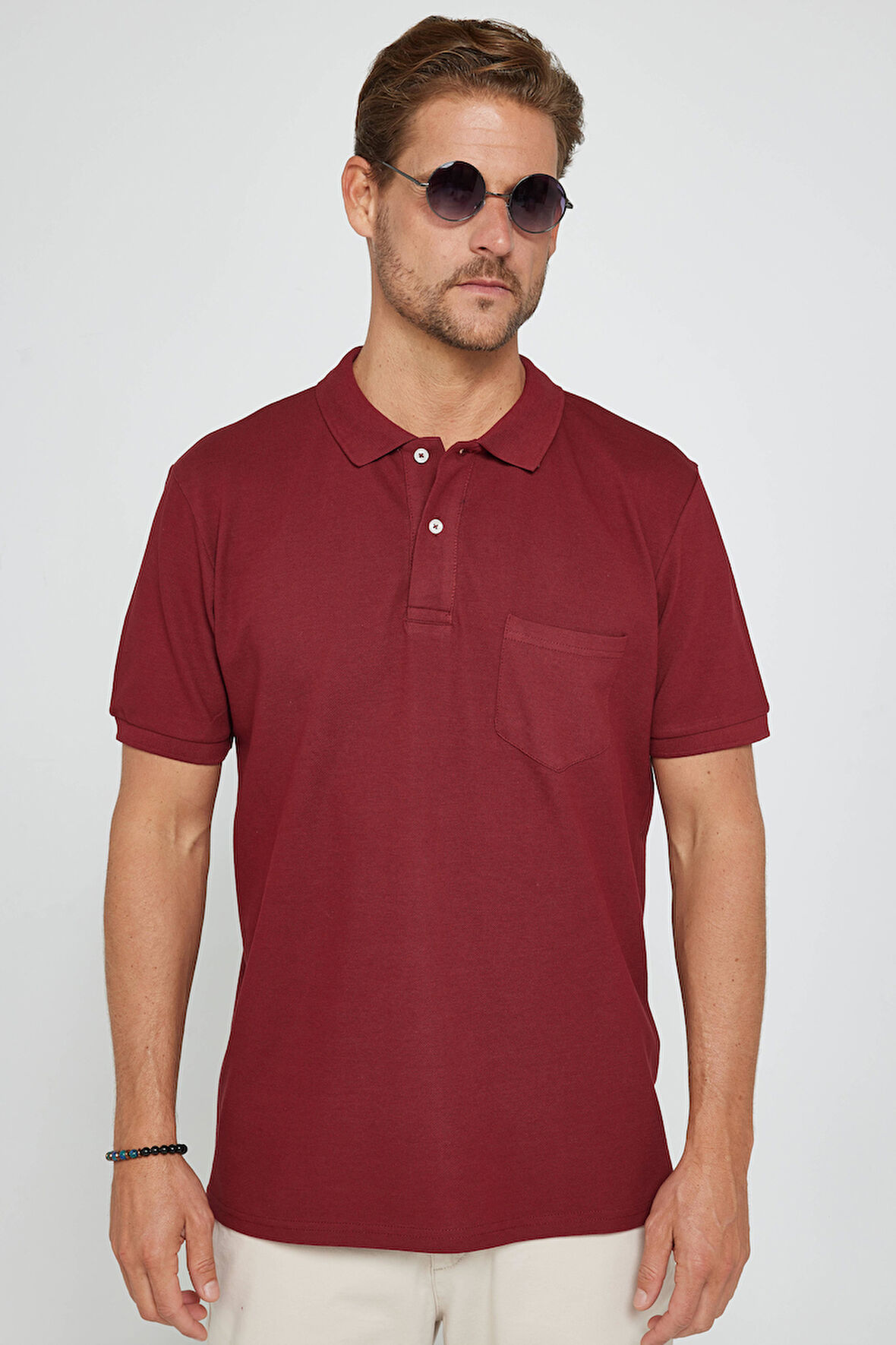 Erkek Regular Fit Klasik Kesim %100 Pamuk Düz Pike Bordo Polo Yaka Tişört