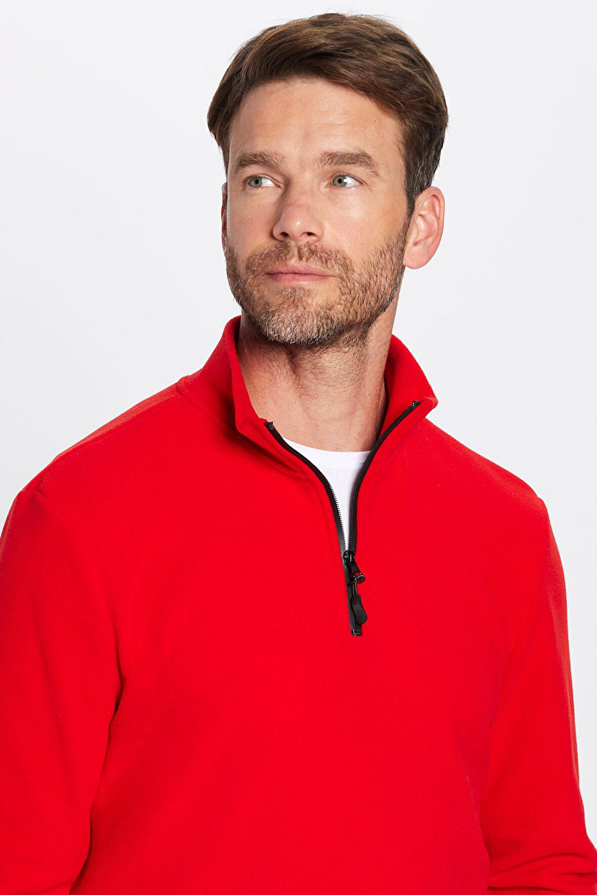 Unisex Standart Fit Anti-pilling Tüylenme Yapmayan Soğuk Geçirmez Kırmızı Dik Yaka Polar Sweatshirt