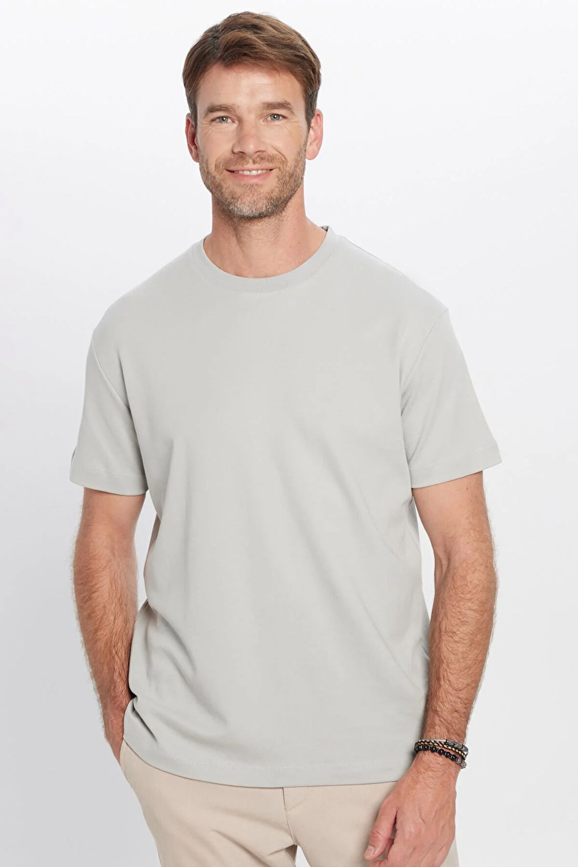 Unisex Relax Fit Rahat Kesim %100 Pamuk Yumuşak Dokulu Hafif Kalın Basic Bisiklet Yaka Gri Tişört