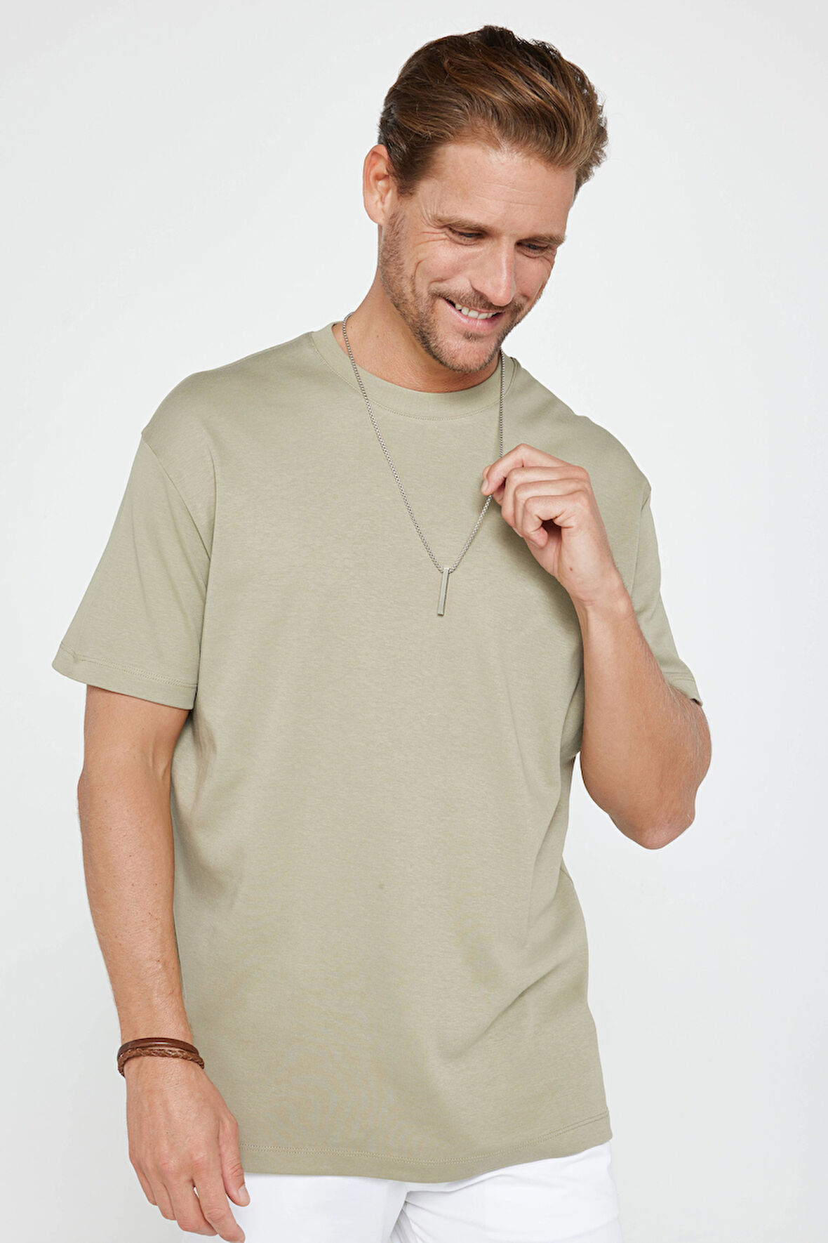 Unisex Relax Fit Rahat Kesim %100 Pamuk Yumuşak Dokulu Hafif Kalın Bisiklet Yaka Kahverengi Tişört