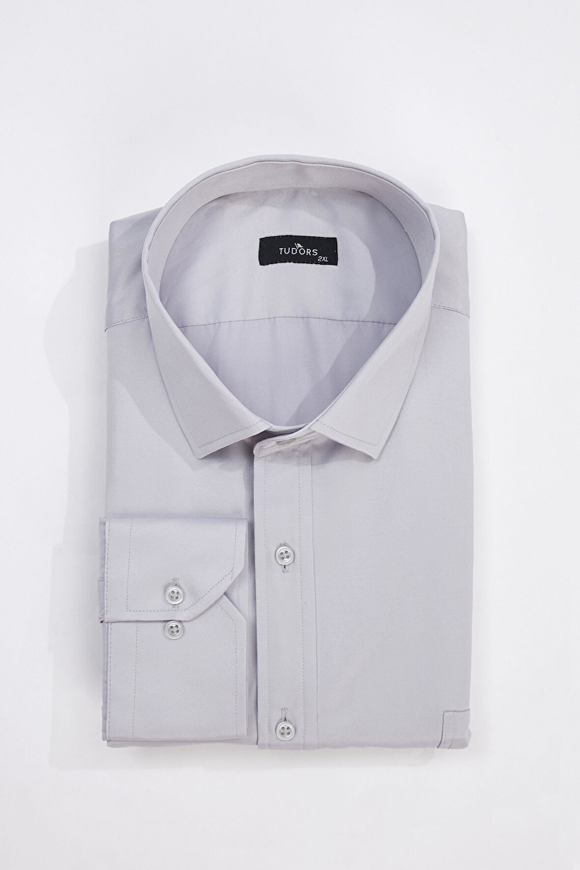 Erkek Big Size Büyük Beden Uzun Kollu Pamuklu Tek Cepli Saten Gri Gömlek