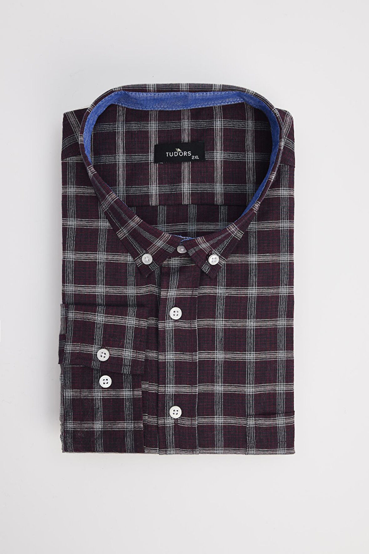 Erkek Big Size Büyük Beden Uzun Kollu Ekoseli Biyeli Yaka Düğmeli Gömlek