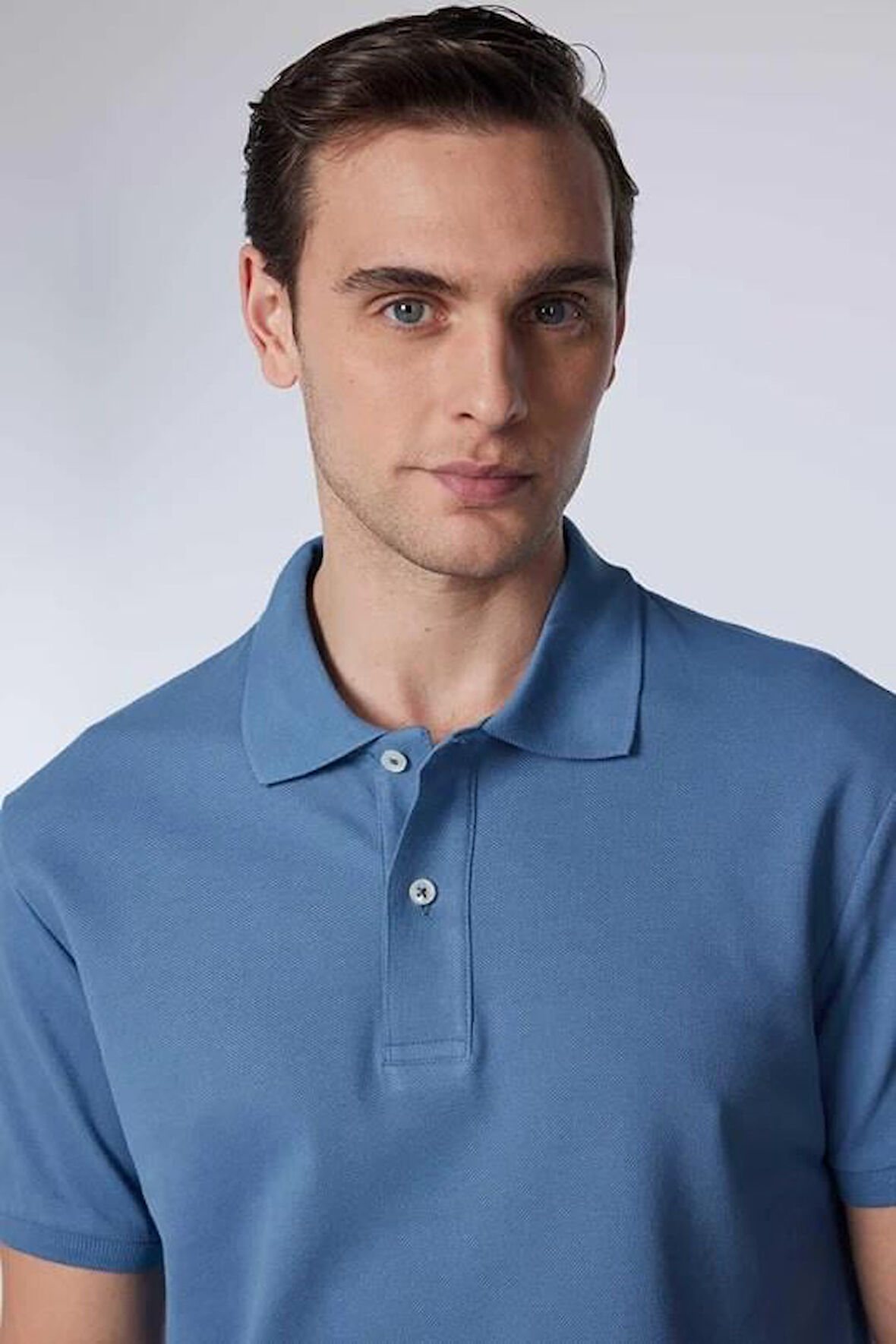 Erkek Slim Fit Dar Kesim Pamuklu Yumuşak Dokulu Serin Tutan Kumaş Düz Pike Mavi Polo Yaka Tişört