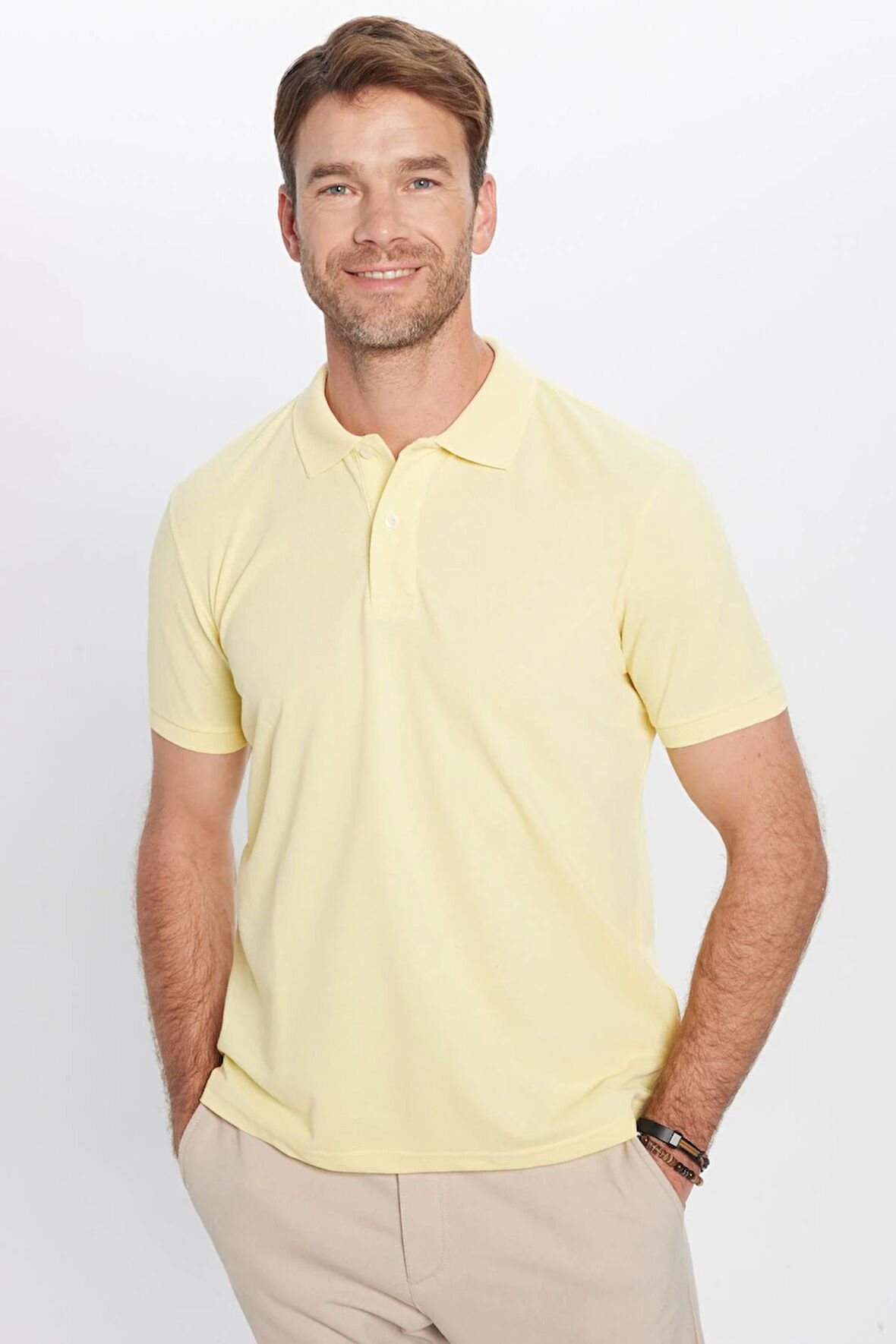 Erkek Slim Fit Dar Kesim Pamuklu Yumuşak Dokulu Serin Tutan Kumaş Düz Pike Polo Yaka Tişört