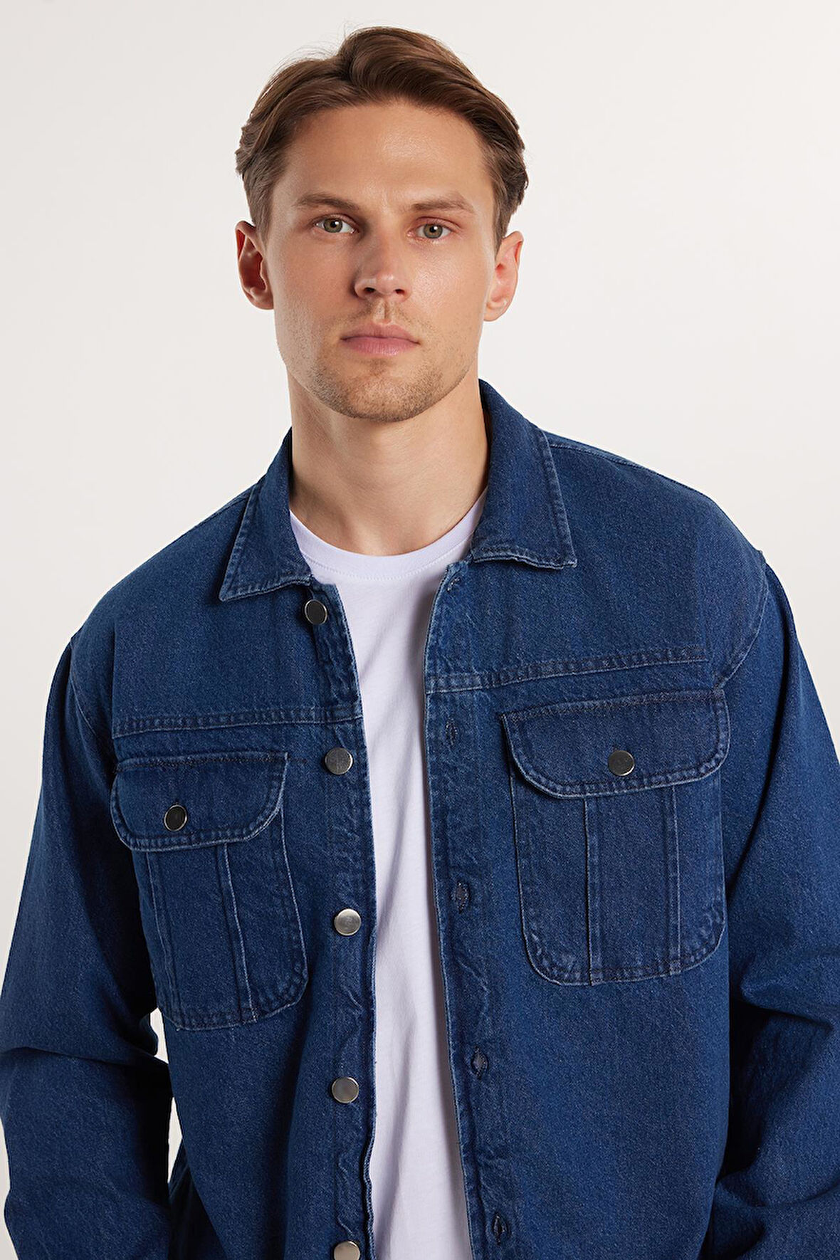 Unisex Relax Fit Rahat Kesim Denim Kot Kapaklı Çift Cepli Overshirt Ceket Tarzı Gömlek
