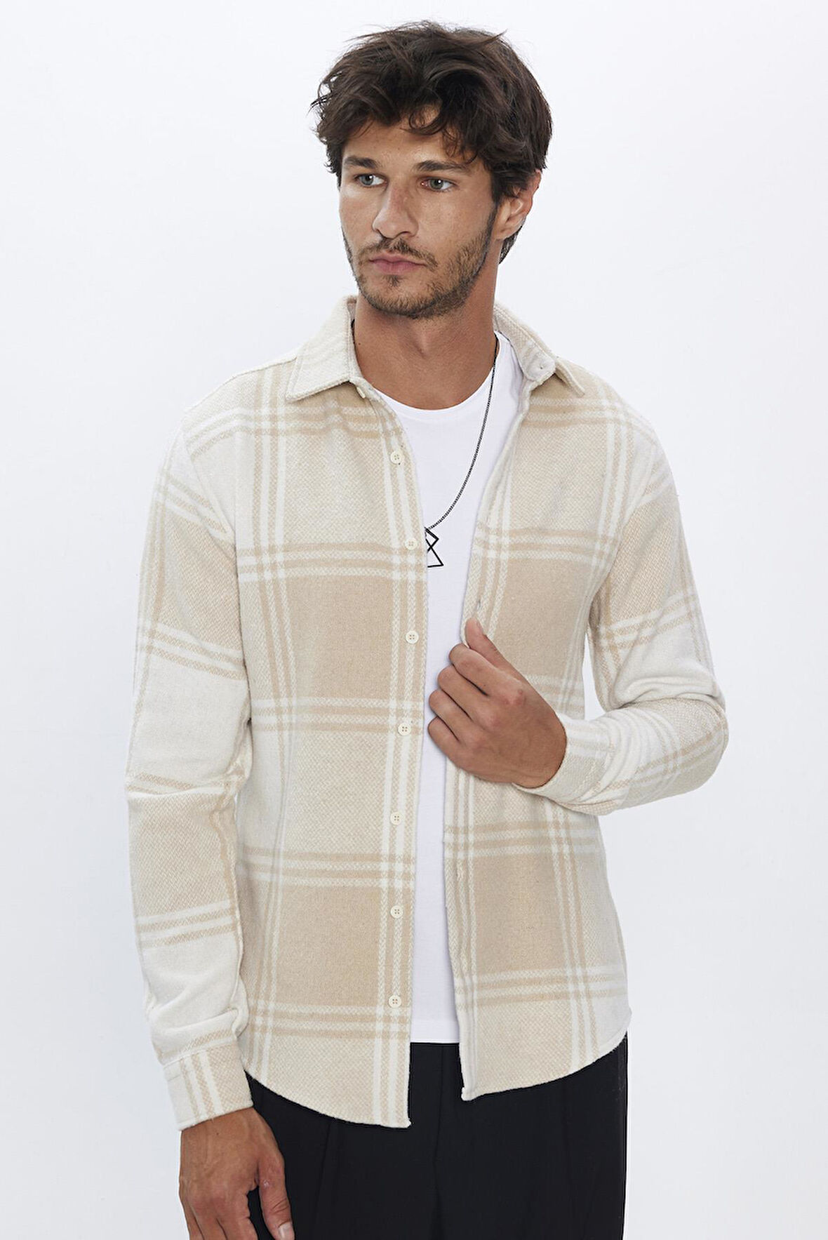 Erkek Slim Fit Dar Kesim Oduncu Kareli Kışlık Gömlek