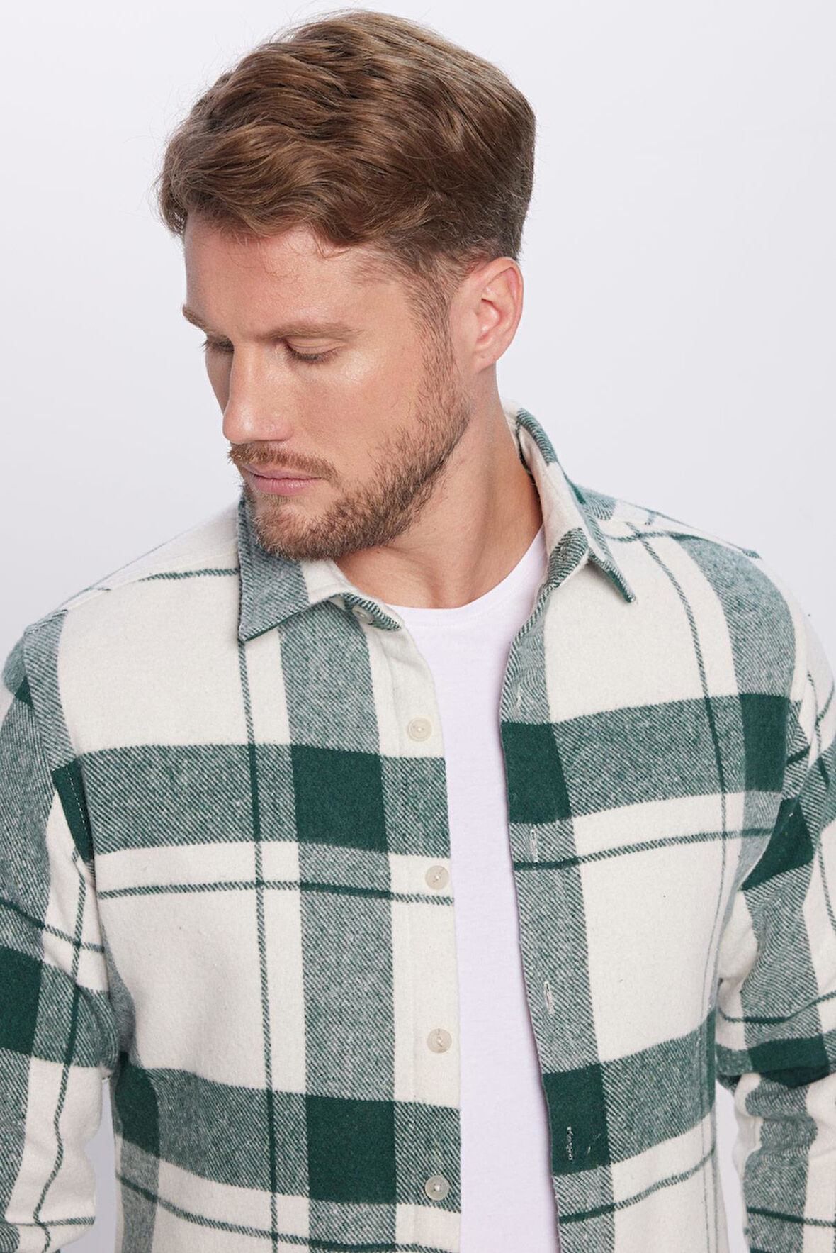 Erkek Slim Fit Dar Kesim Oduncu Kareli Kışlık Gömlek