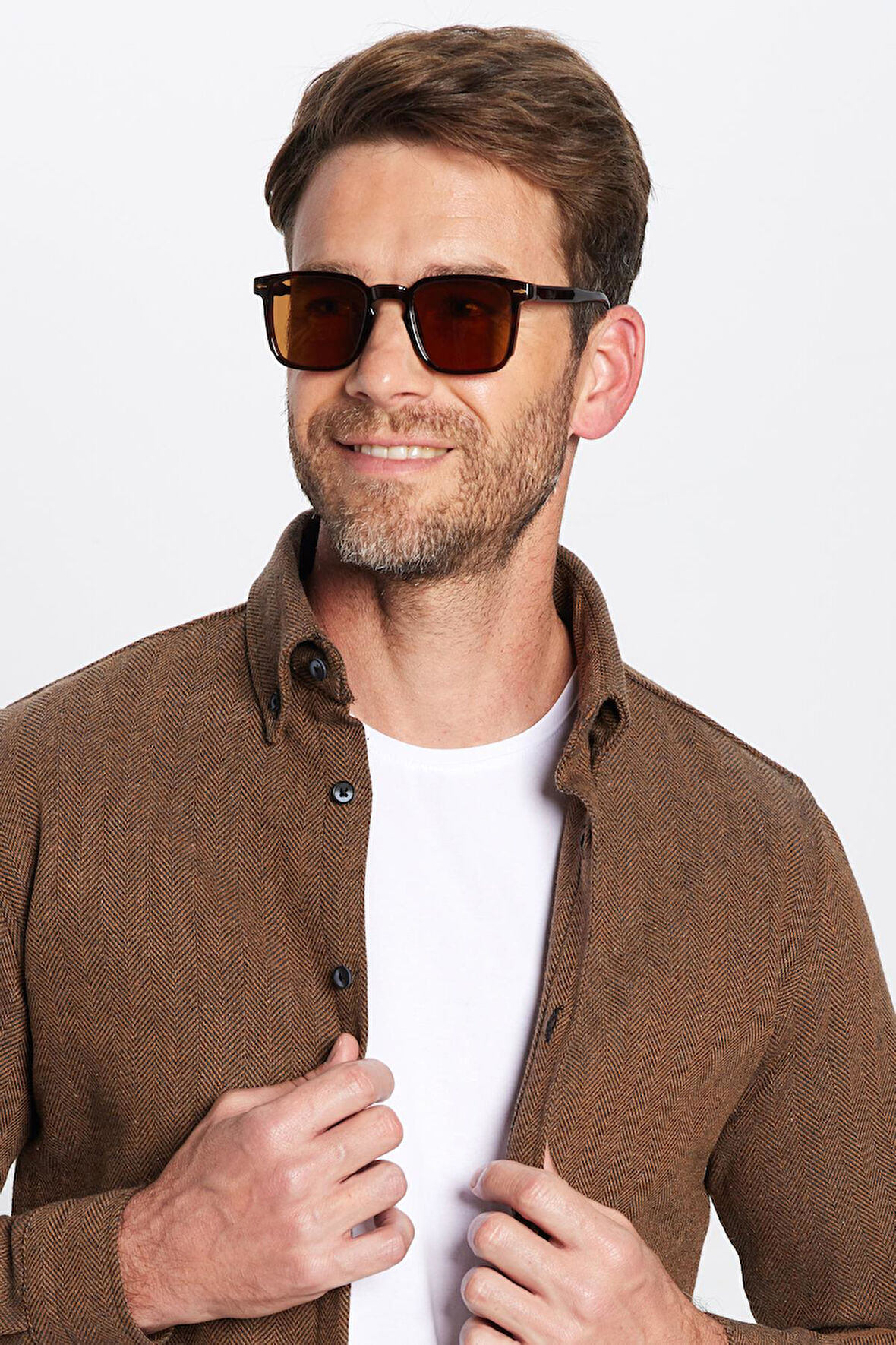 Erkek Slim Fit Dar Kesim Oduncu Kahverengi Düğmeli Yaka Düz Kışlık Gömlek